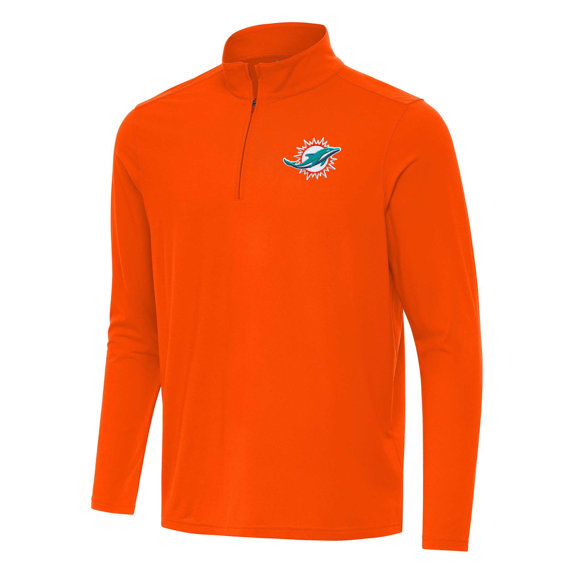 Men's Antigua Orange Miami Dolphins Intent Quarter-Zip Pullover Top