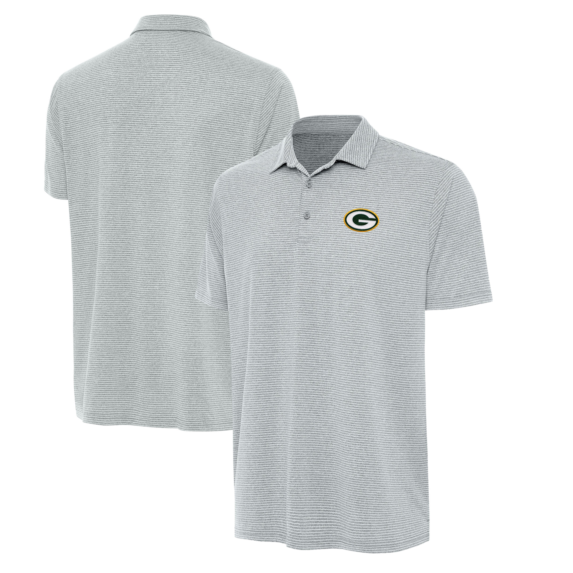 Men's Antigua Heather Gray Green Bay Packers Scheme Polo