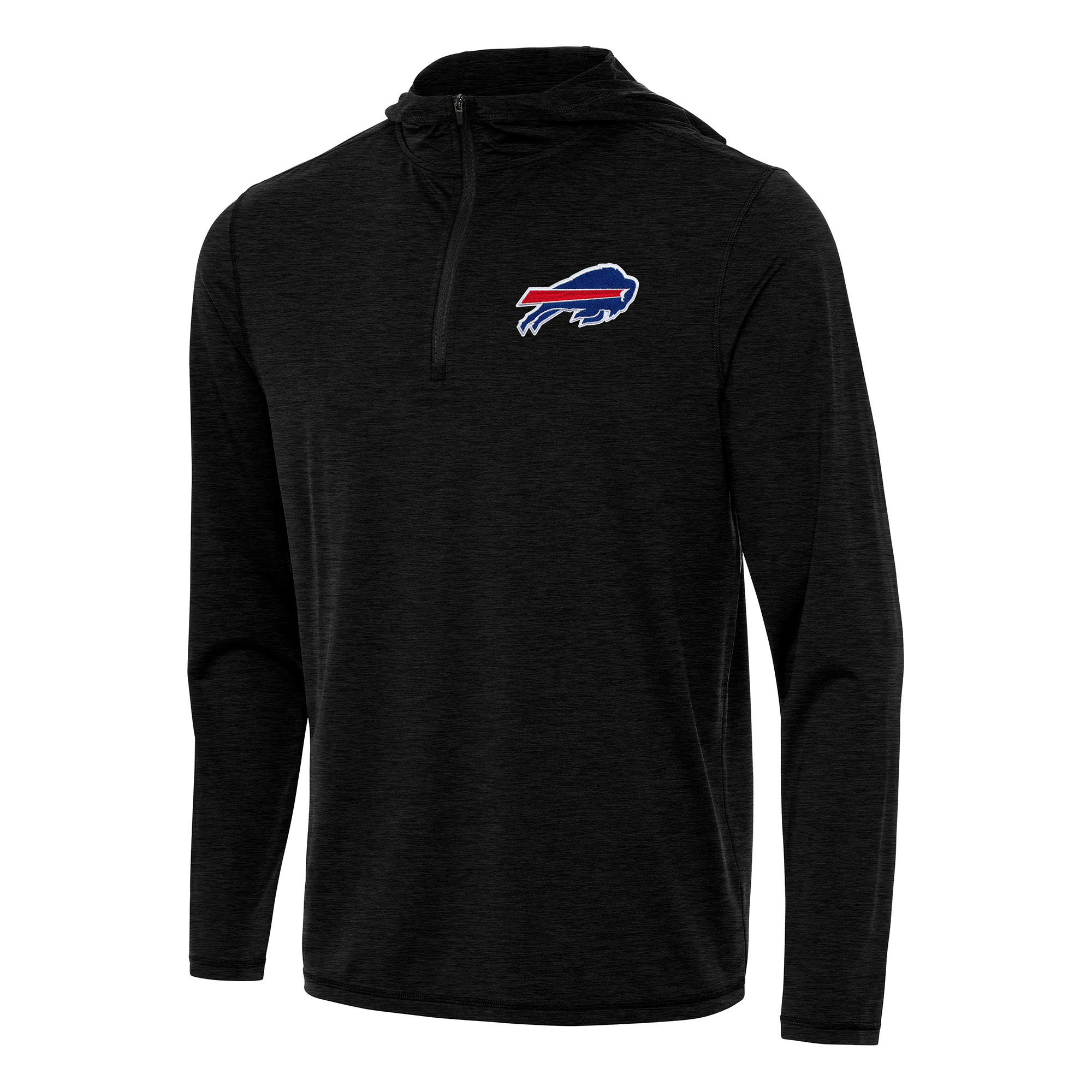 Men's Antigua Heather Black Buffalo Bills Tidy Quarter-Zip Pullover Hoodie