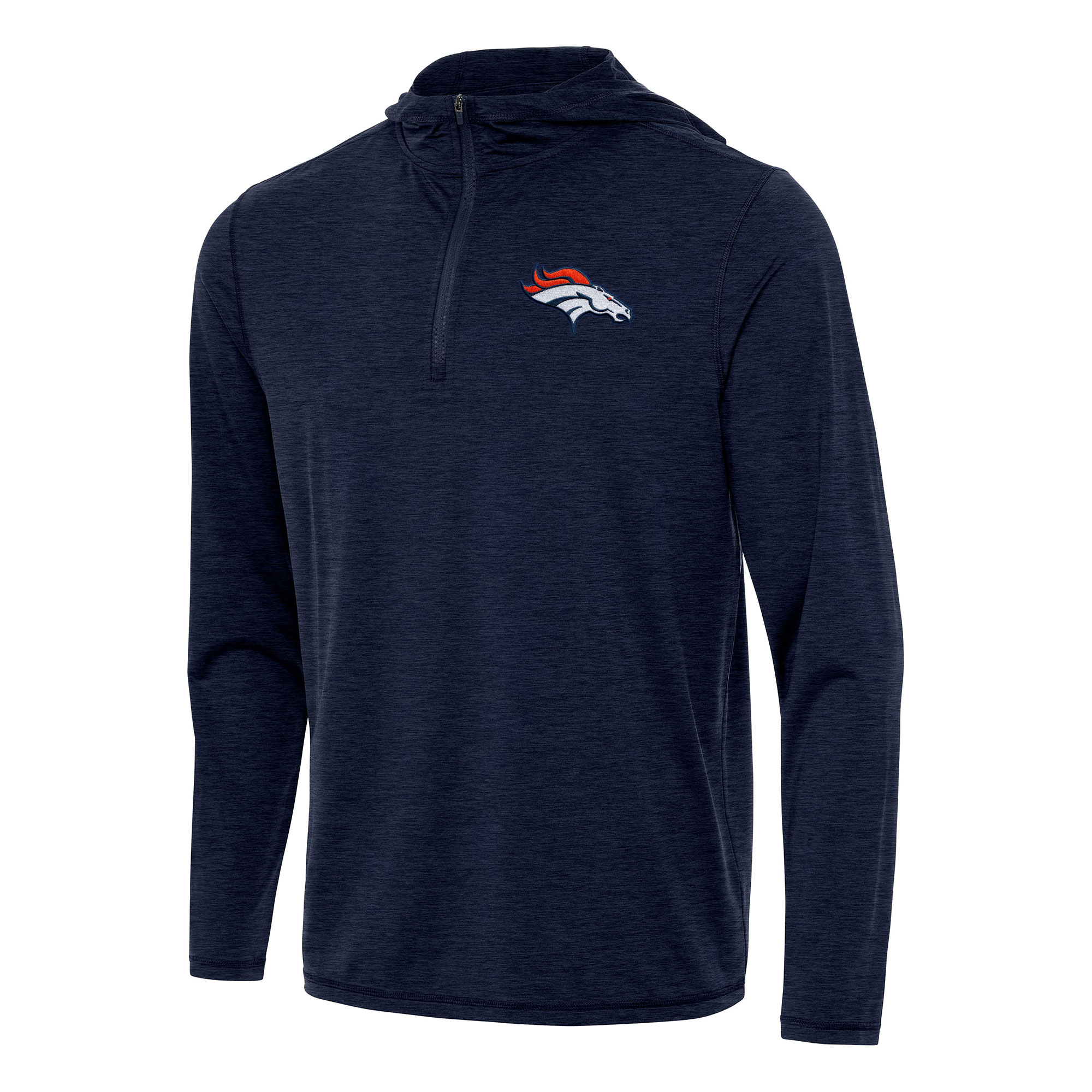 Men's Antigua Heather Navy Denver Broncos Tidy Quarter-Zip Pullover Hoodie