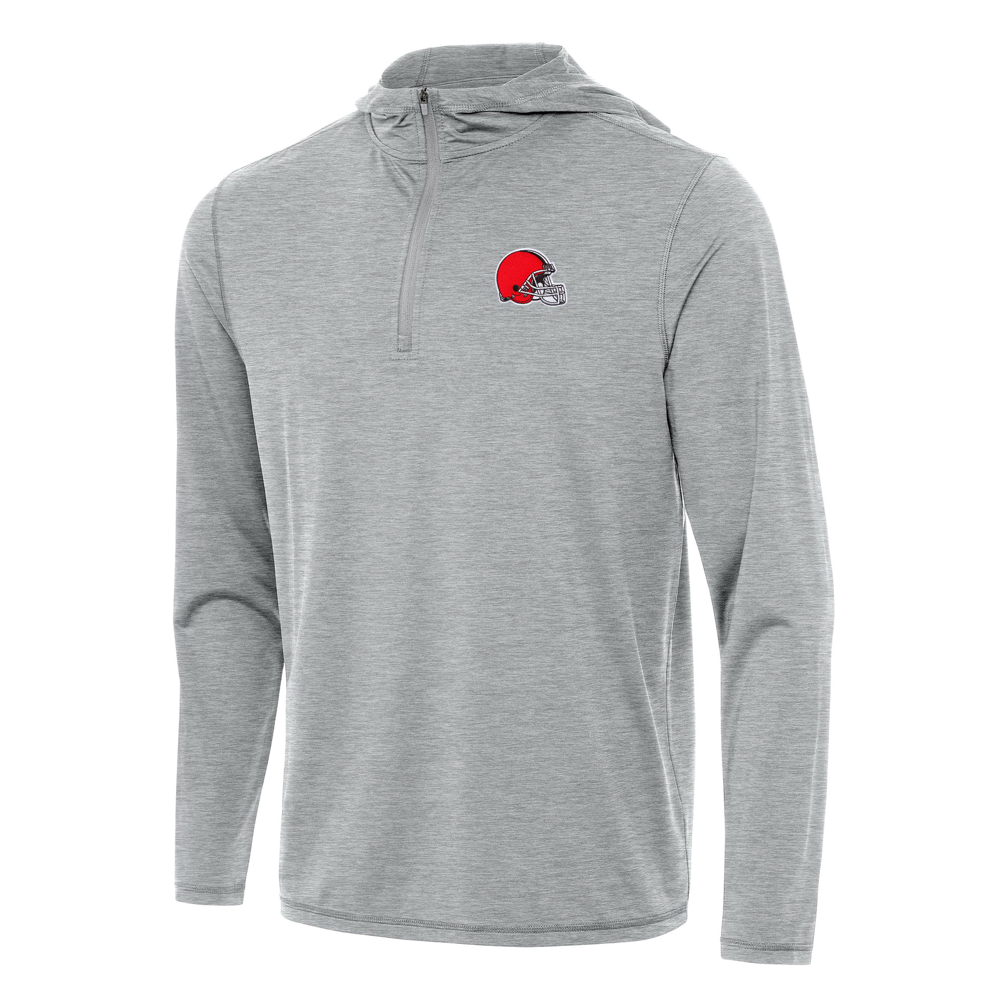 Men's Antigua Heather Gray Cleveland Browns Tidy Quarter-Zip Pullover Hoodie