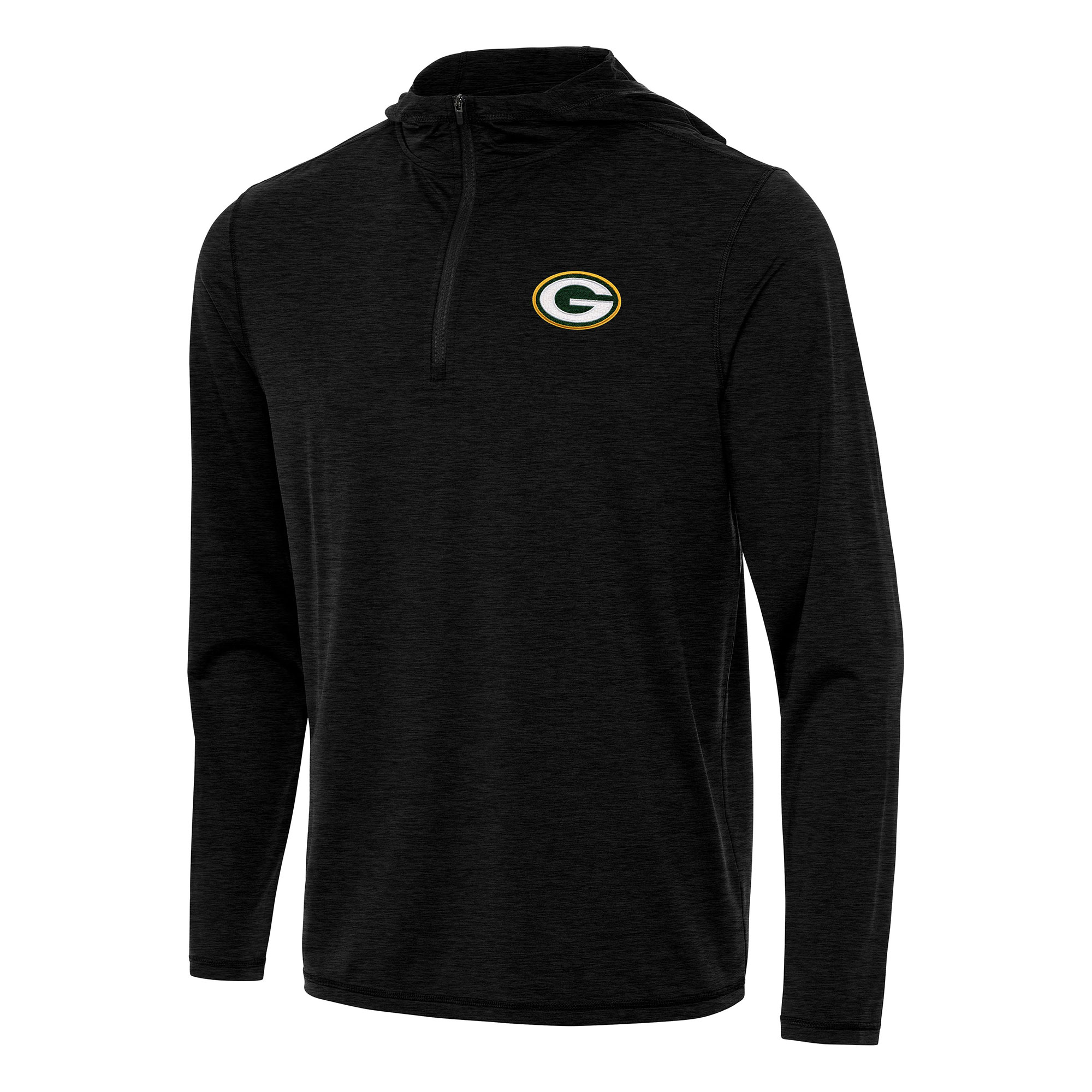 Men's Antigua Heather Black Green Bay Packers Tidy Quarter-Zip Pullover Hoodie