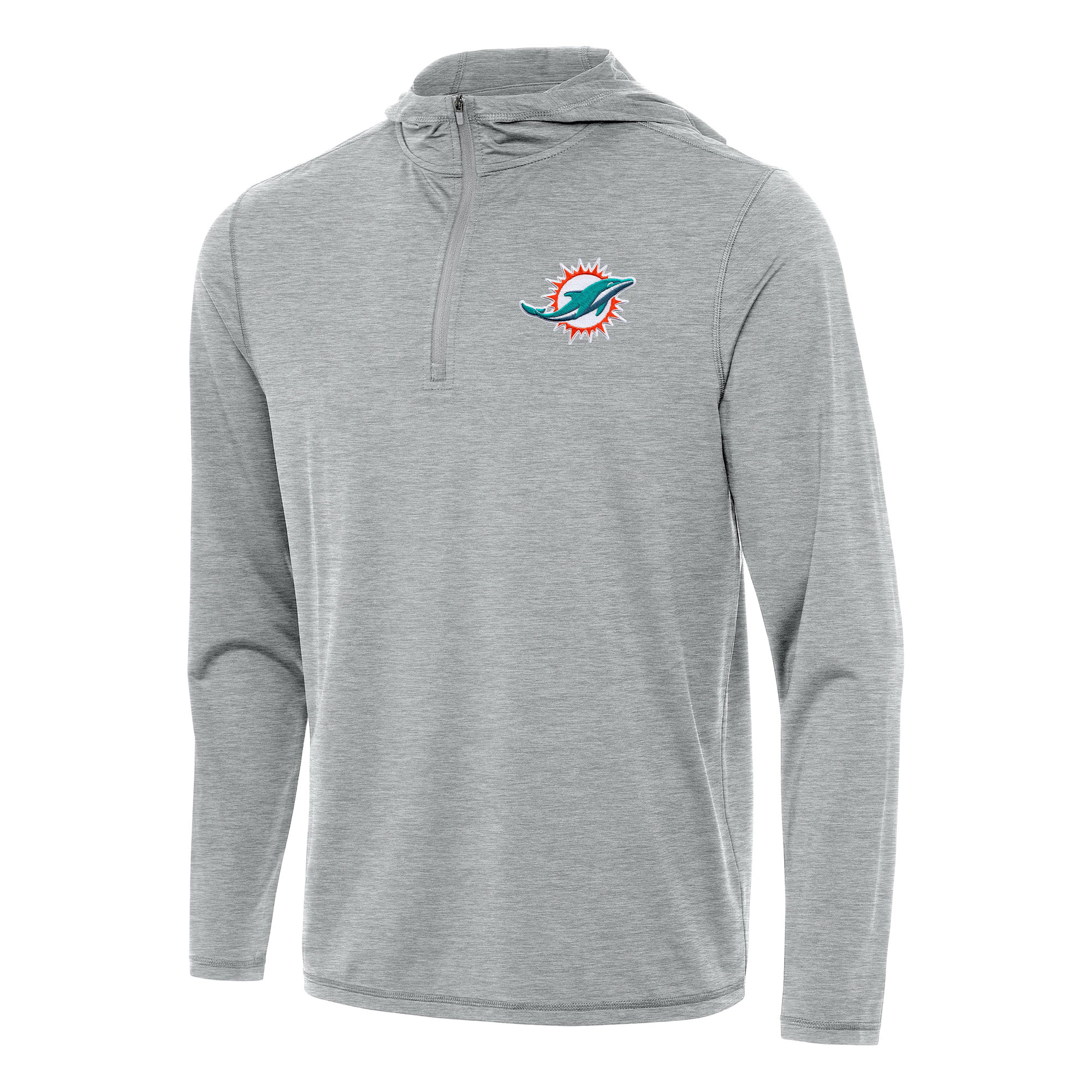 Men's Antigua Heather Gray Miami Dolphins Tidy Quarter-Zip Pullover Hoodie
