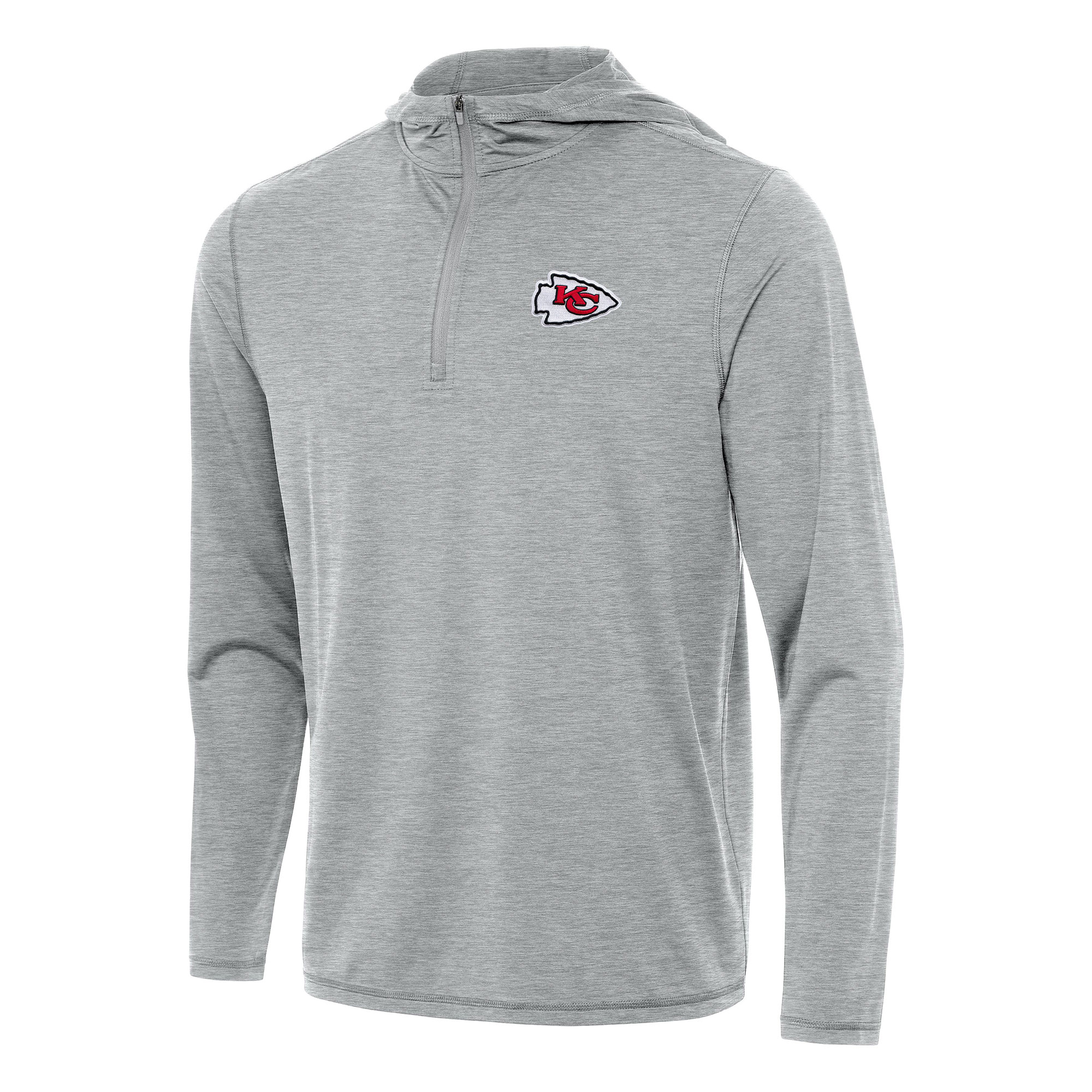 Men's Antigua Heather Gray Kansas City Chiefs Tidy Quarter-Zip Pullover Hoodie