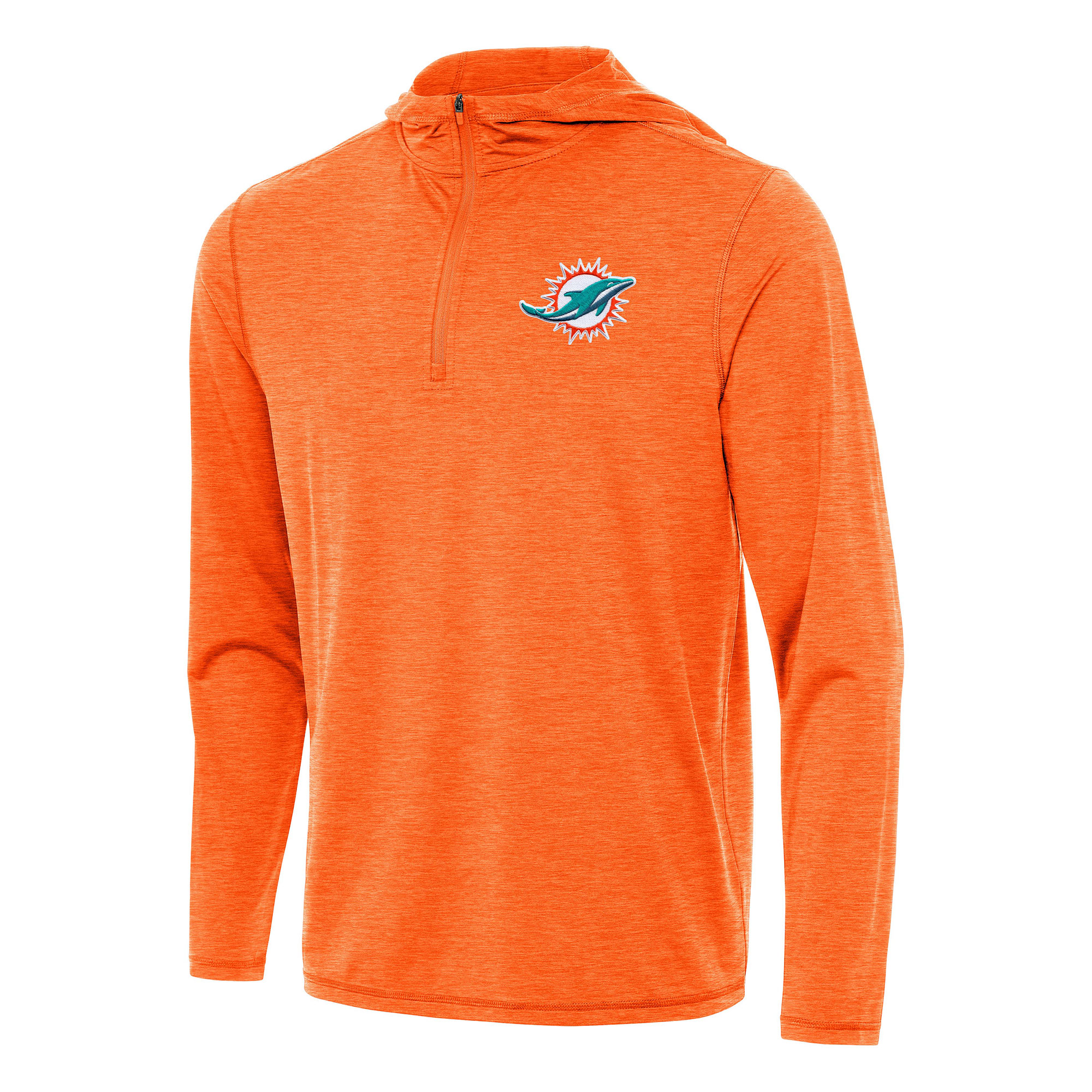 Men's Antigua Heather Orange Miami Dolphins Tidy Quarter-Zip Pullover Hoodie