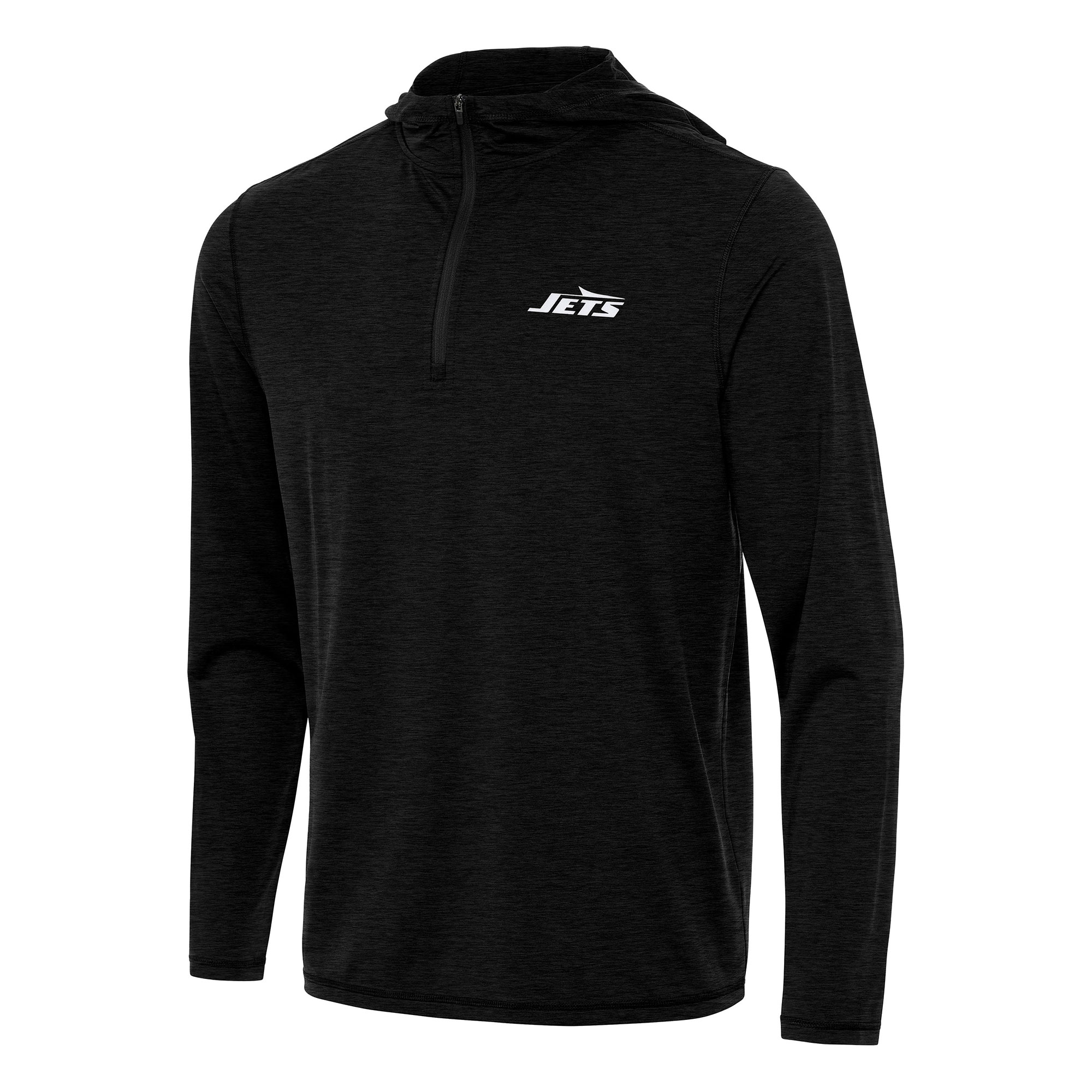 Men's Antigua Heather Black New York Jets Tidy Quarter-Zip Pullover Hoodie