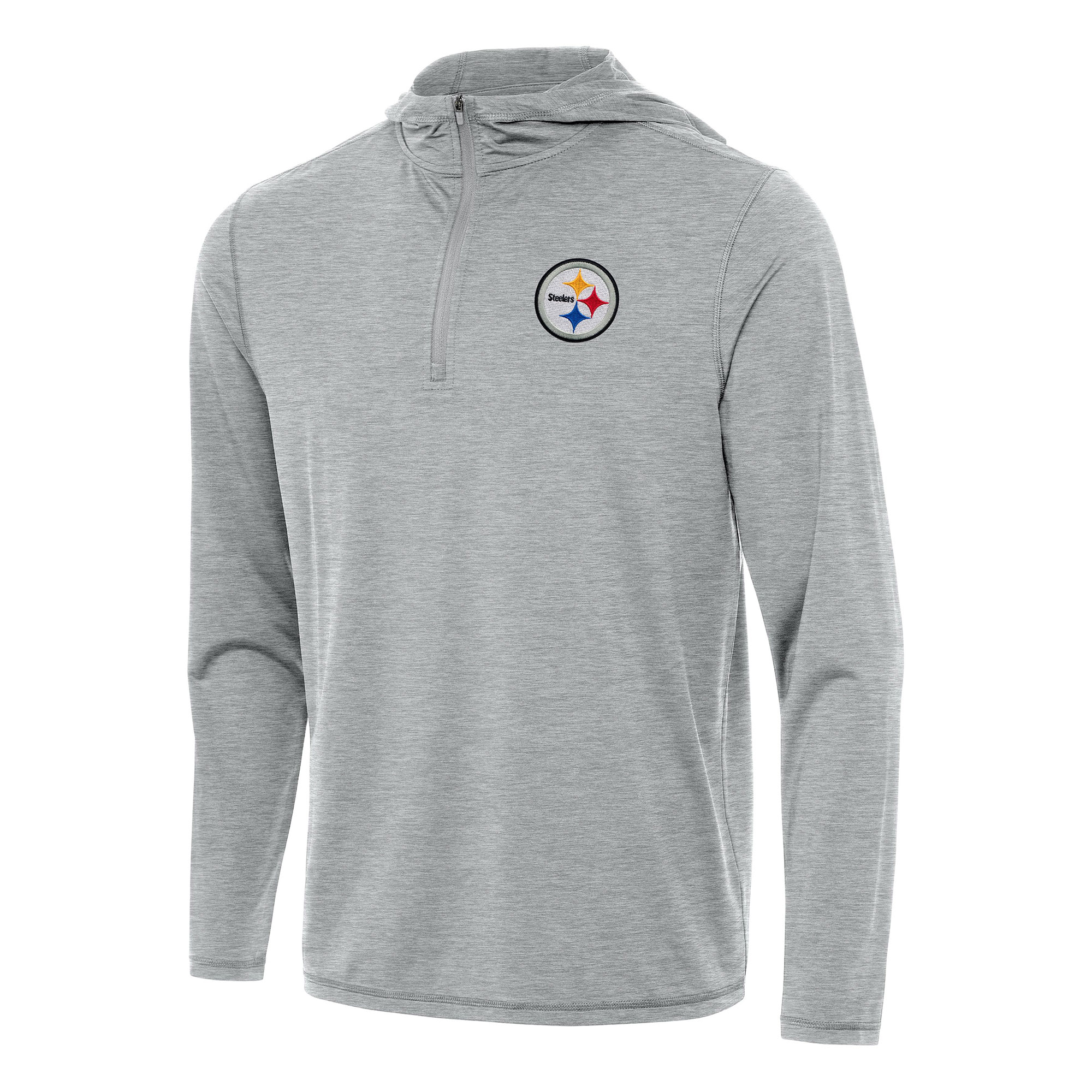 Men's Antigua Heather Gray Pittsburgh Steelers Tidy Quarter-Zip Pullover Hoodie
