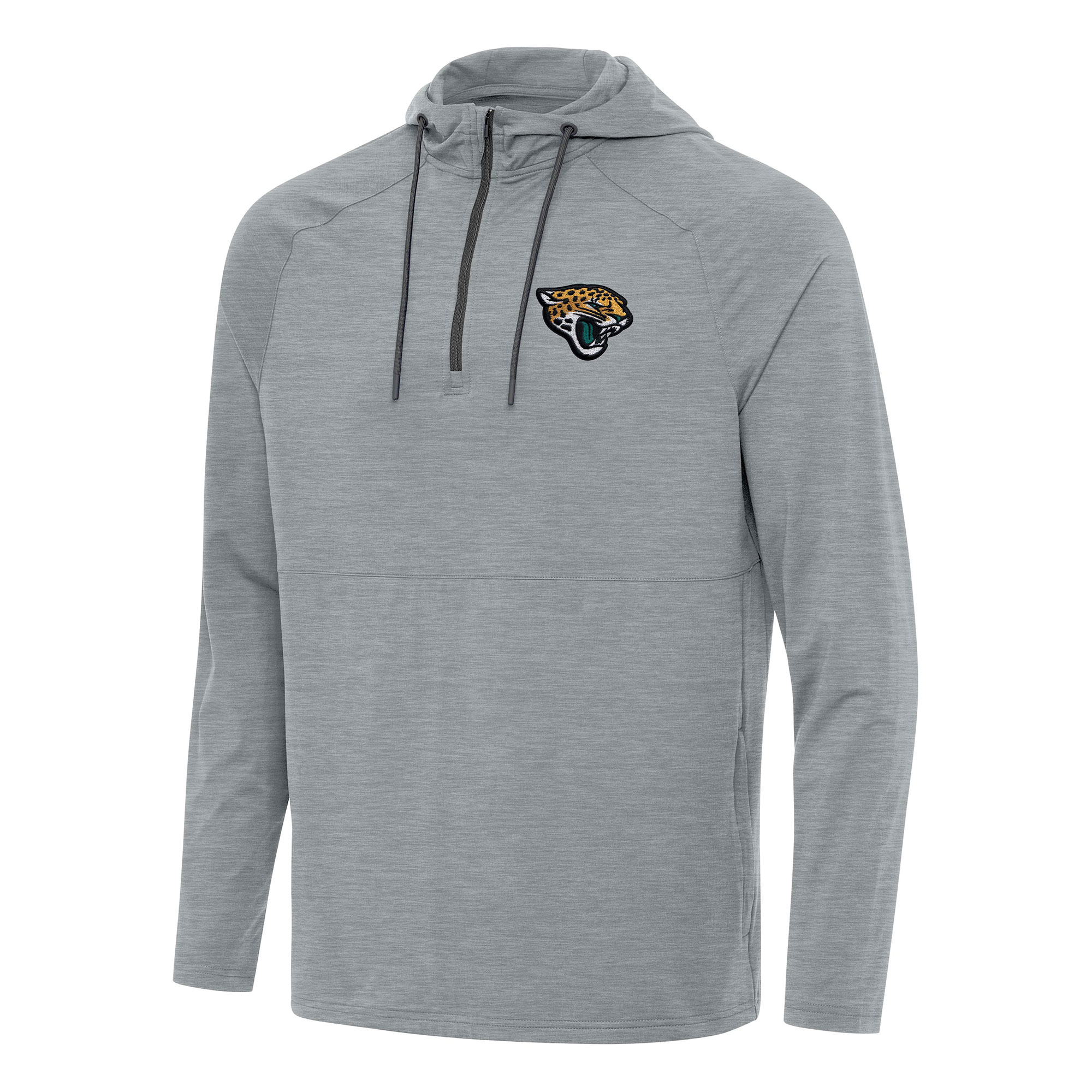 Men's Antigua Heather Gray Jacksonville Jaguars Spikes Quarter-Zip Pullover Hoodie
