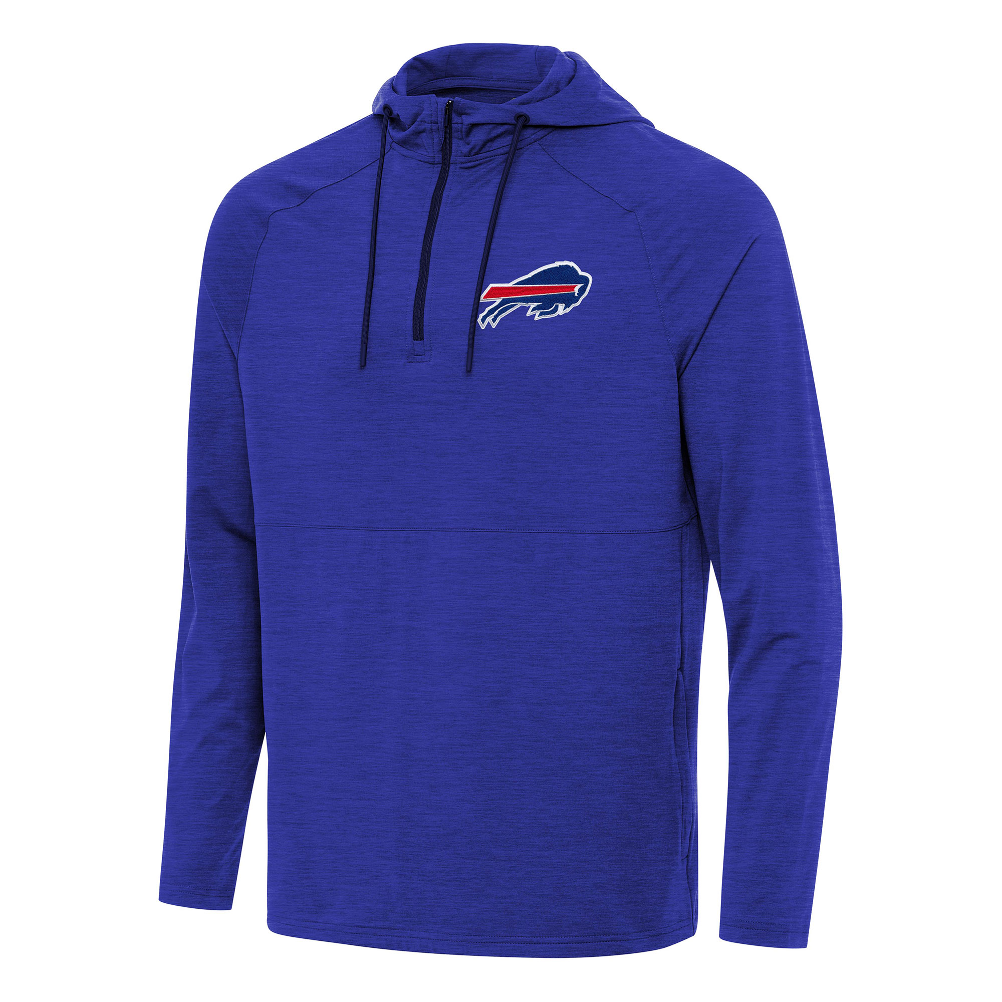 Men's Antigua Heather Royal Buffalo Bills Spikes Quarter-Zip Pullover Hoodie