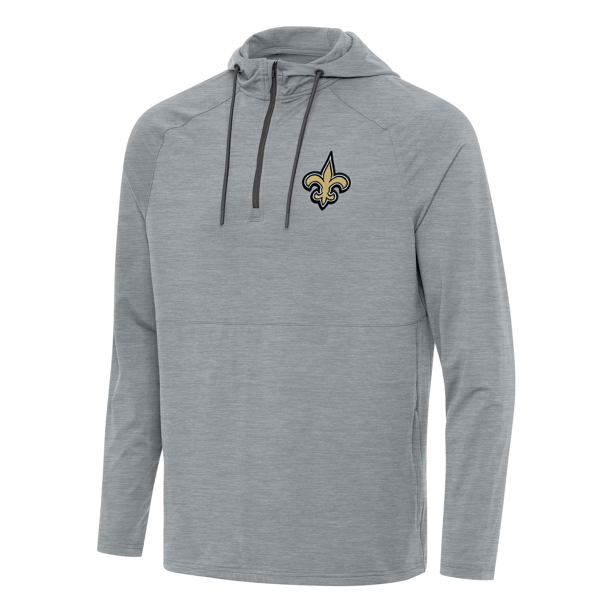 Men's Antigua Heather Gray New Orleans Saints Spikes Quarter-Zip Pullover Hoodie