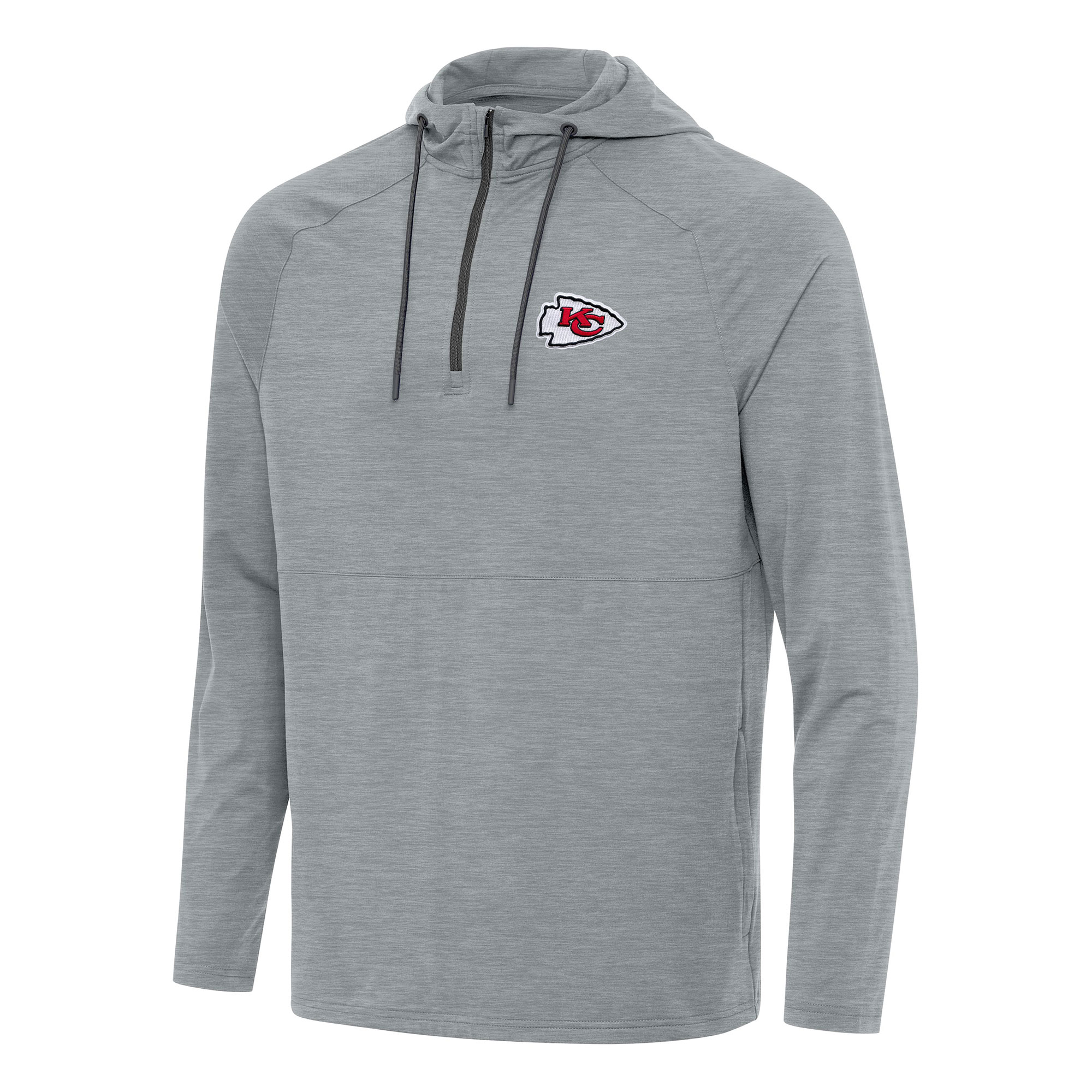 Men's Antigua Heather Gray Kansas City Chiefs Spikes Quarter-Zip Pullover Hoodie