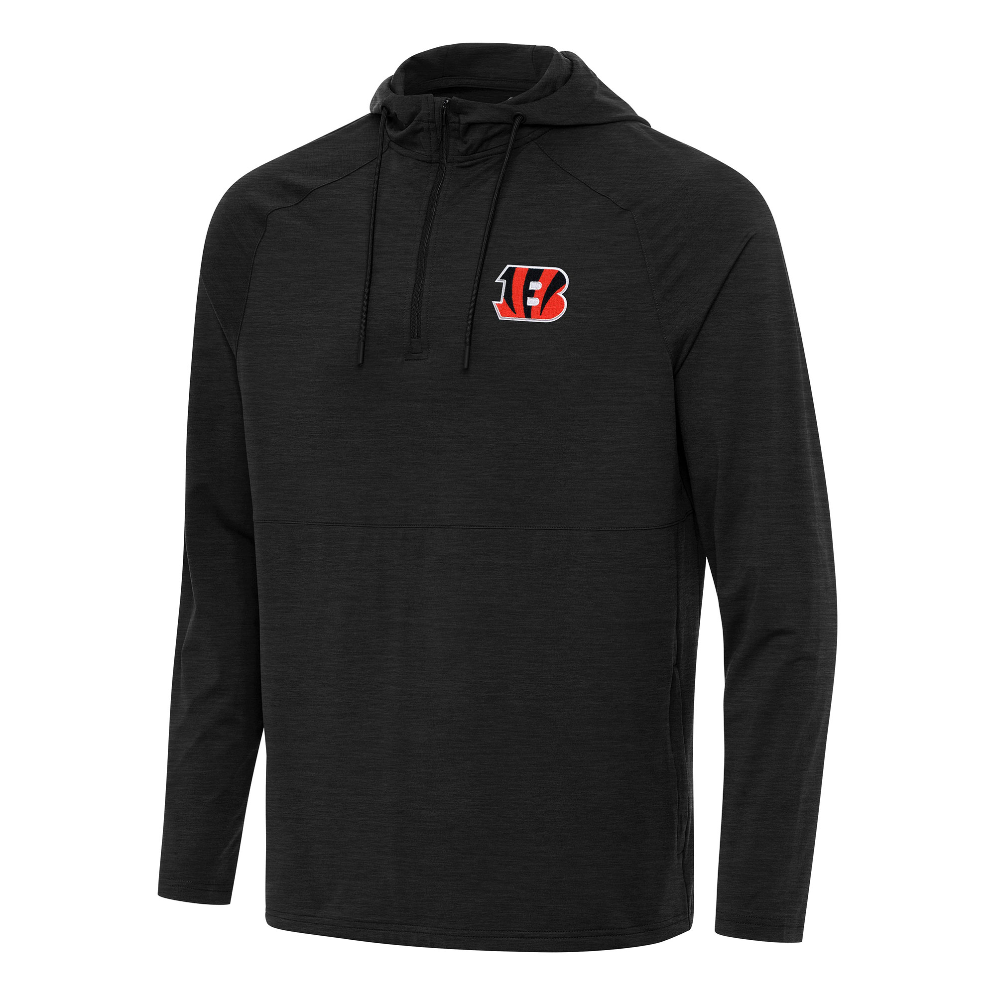 Men's Antigua Heather Black Cincinnati Bengals Spikes Quarter-Zip Pullover Hoodie