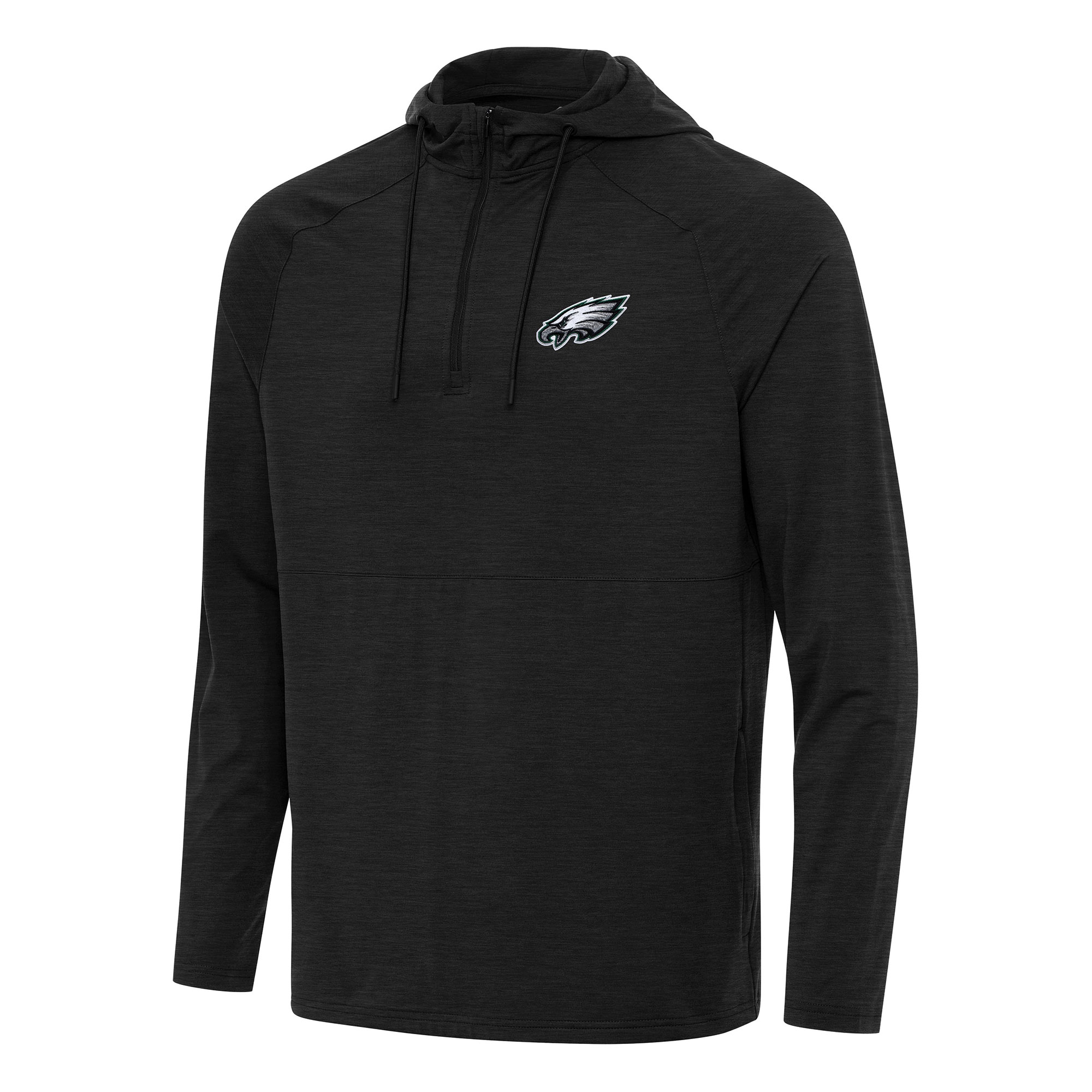 Men's Antigua Heather Black Philadelphia Eagles Spikes Quarter-Zip Pullover Hoodie
