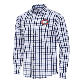 Men's Antigua Navy/Gray Chicago Bears Tending Woven Tri-Blend Long Sleeve Button-Down Shirt