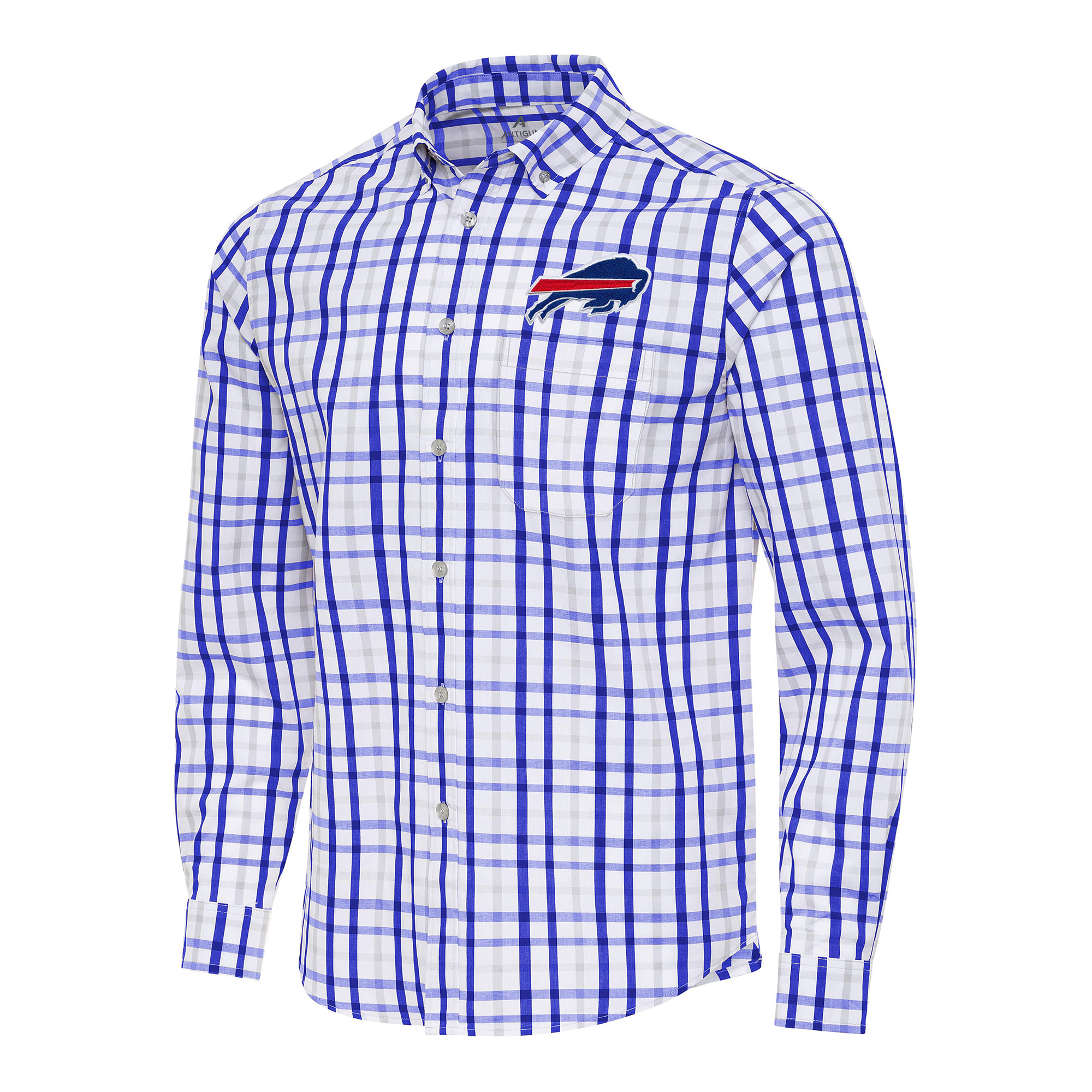 Men's Antigua Royal/Gray Buffalo Bills Tending Woven Tri-Blend Long Sleeve Button-Down Shirt