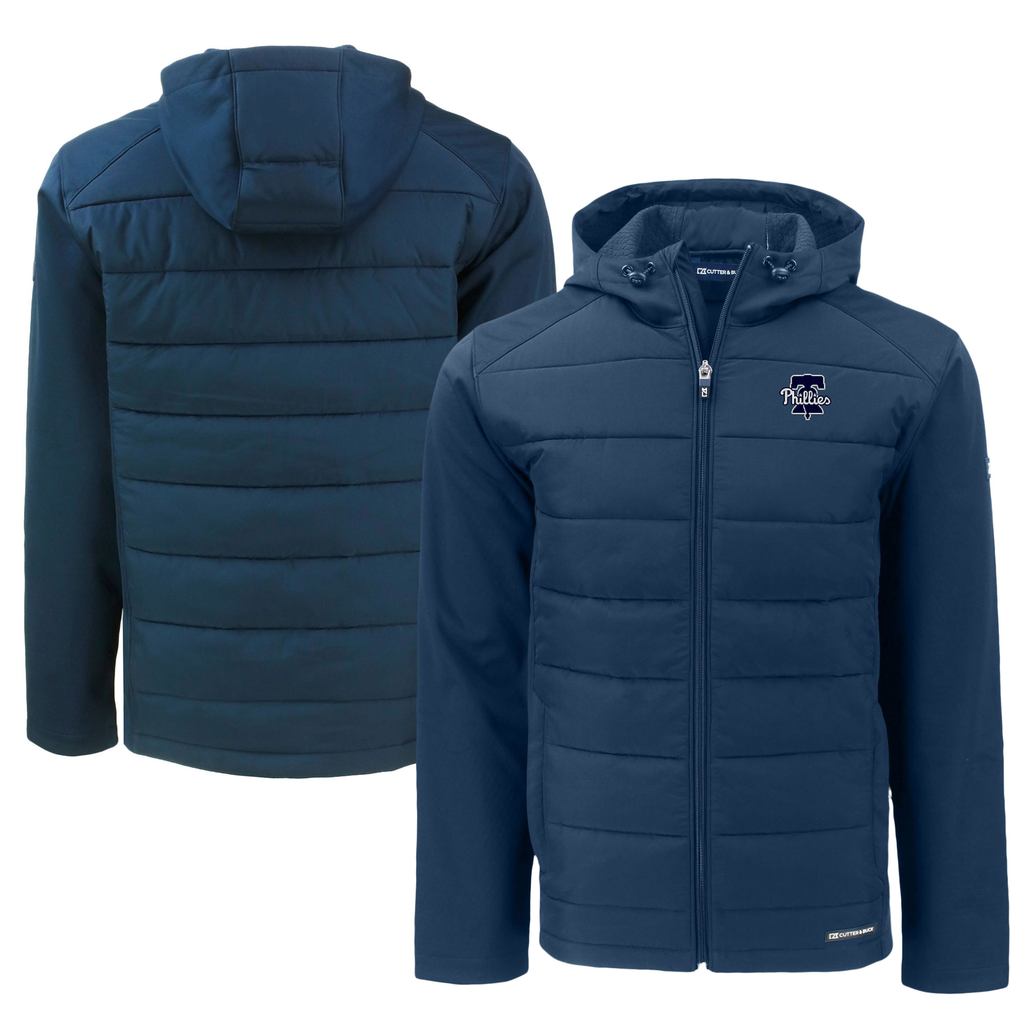 Men’s Cutter & Buck Navy Philadelphia Phillies Big & Tall Evoke Hybrid Eco Softshell Recycled Full-Zip Hooded PrimaLoft Jacket Men’s Cutter & Buck Navy Philadelphia Phillies Big & Tall Evoke Hybrid Eco Softshell Recycled Full-Zip Hooded PrimaLoft Jacket