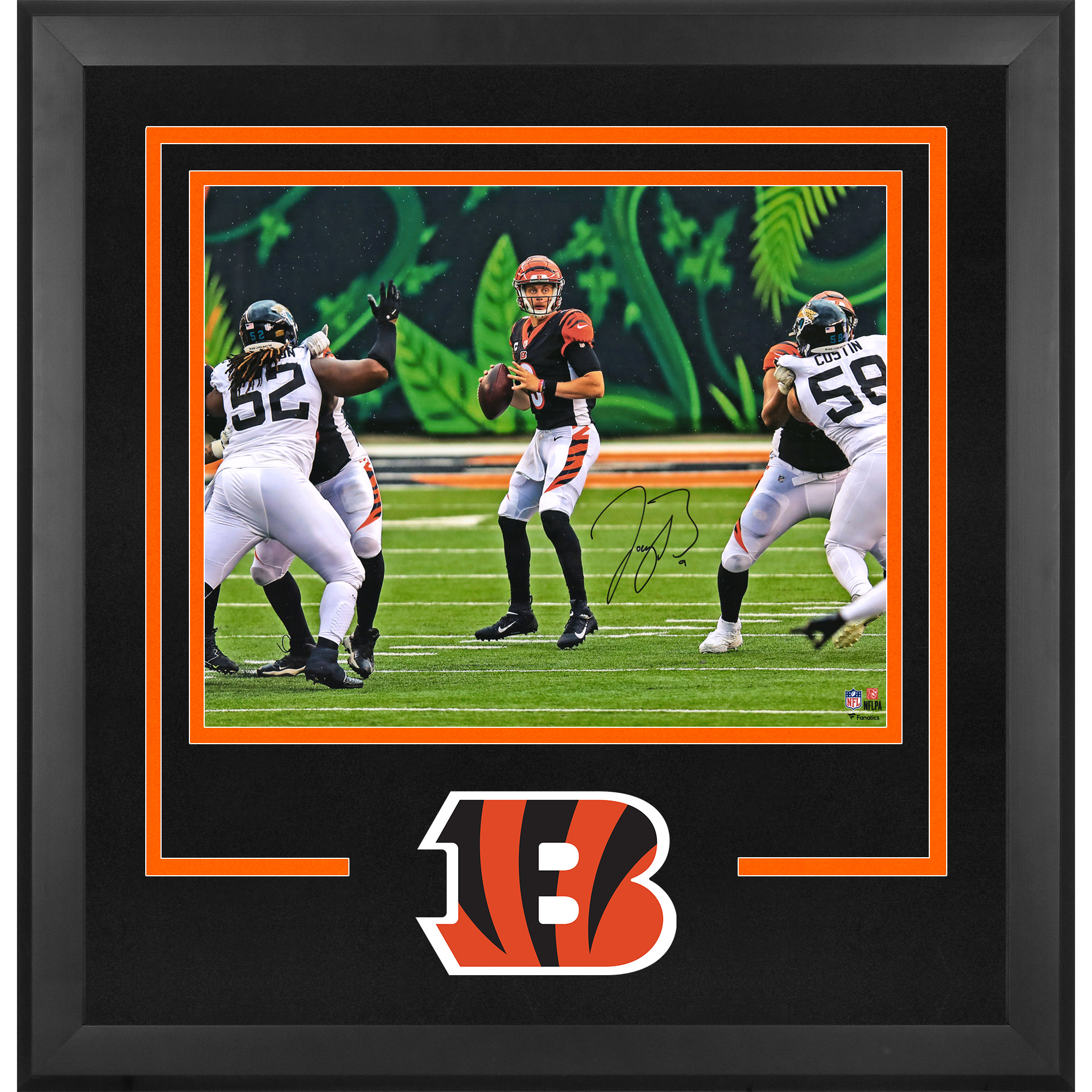 Joe Burrow Cincinnati Bengals Autographed Deluxe Framed 16" x 20" Black Jersey Standing In Pocket Photograph