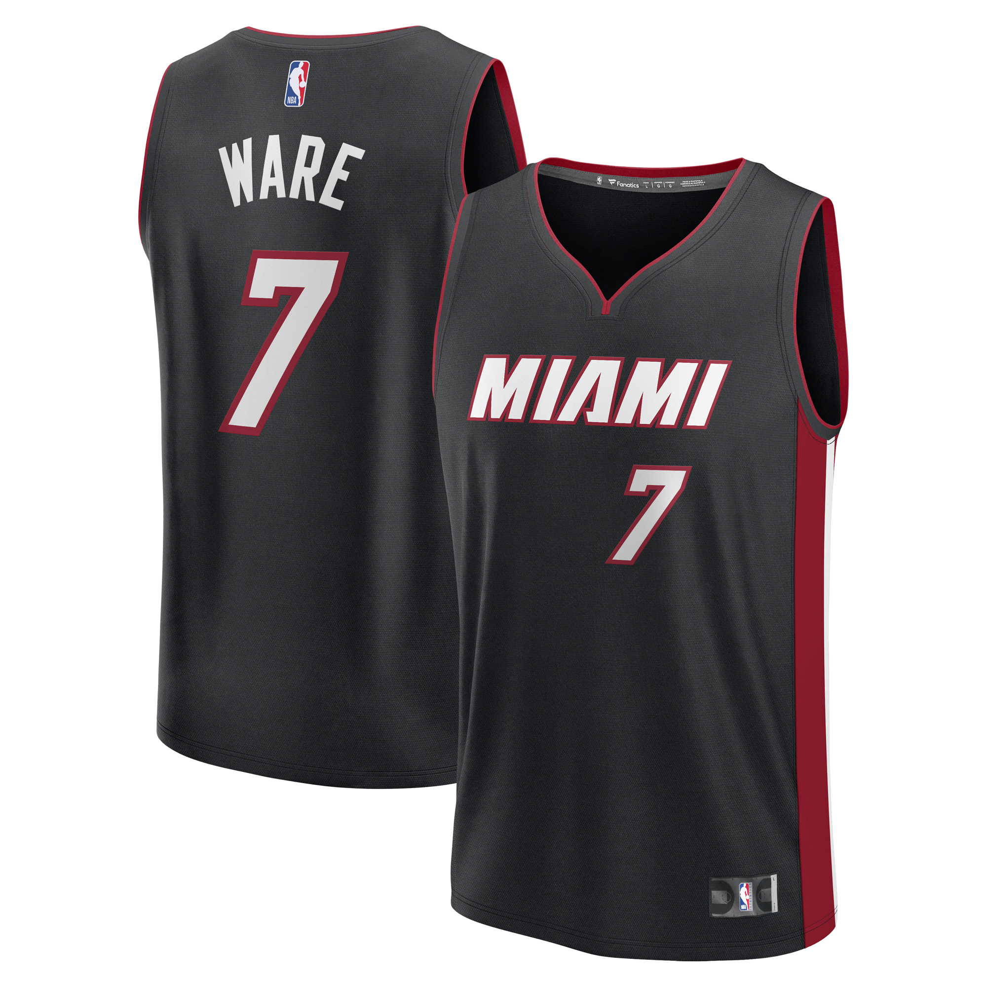 Youth Fanatics Kel'el Ware Black Miami Heat Fast Break Replica Player Jersey - Icon Edition