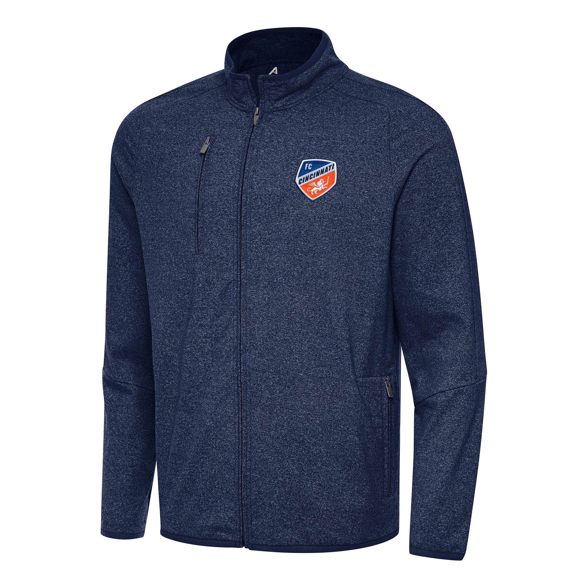 Men's Antigua Heather Navy FC Cincinnati Hold-Up Tri-Blend Full-Zip Jacket