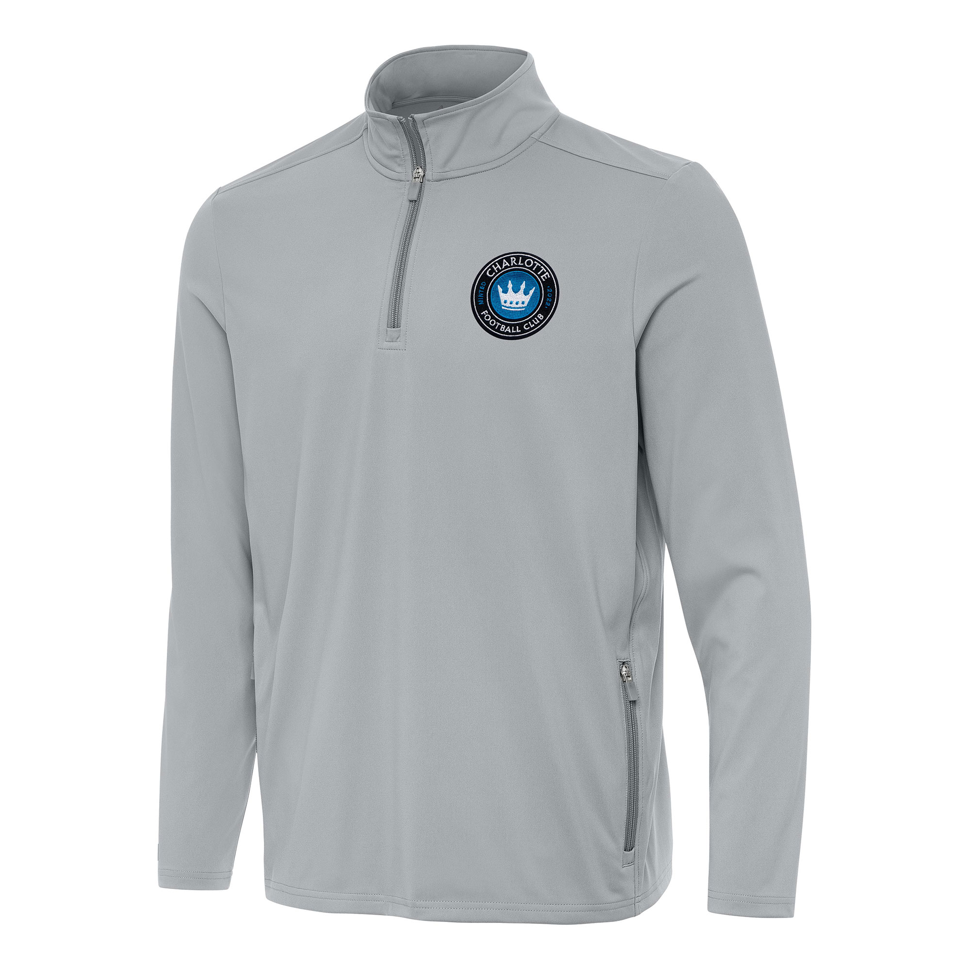 Men’s Antigua Gray Charlotte FC Perilous Quarter-Zip Pullover Top Men’s Antigua Gray Charlotte FC Perilous Quarter-Zip Pullover Top
