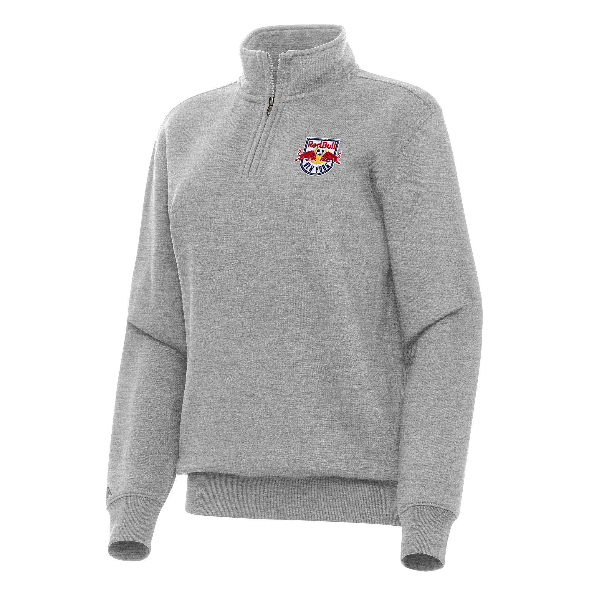 Women’s Antigua Heather Gray New York Red Bulls Victory Quarter-Zip Pullover Top Women’s Antigua Heather Gray New York Red Bulls Victory Quarter-Zip Pullover Top