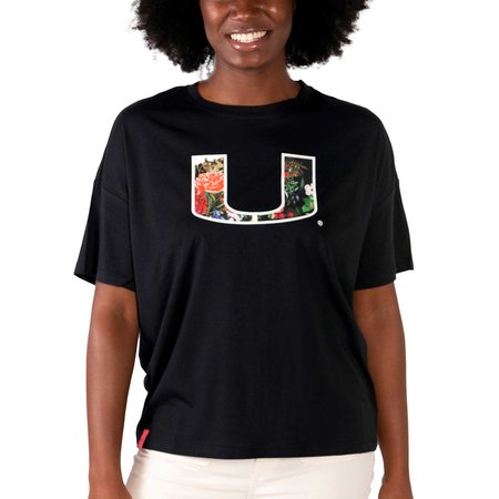 Women's Lusso Black Miami Hurricanes Floral Crop Top