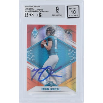 Trevor Lawrence Jacksonville Jaguars Autographed 2021 Panini Phoenix Fire Burst #101 Beckett Fanatics Witnessed Authenticated 9/10 Rookie Card