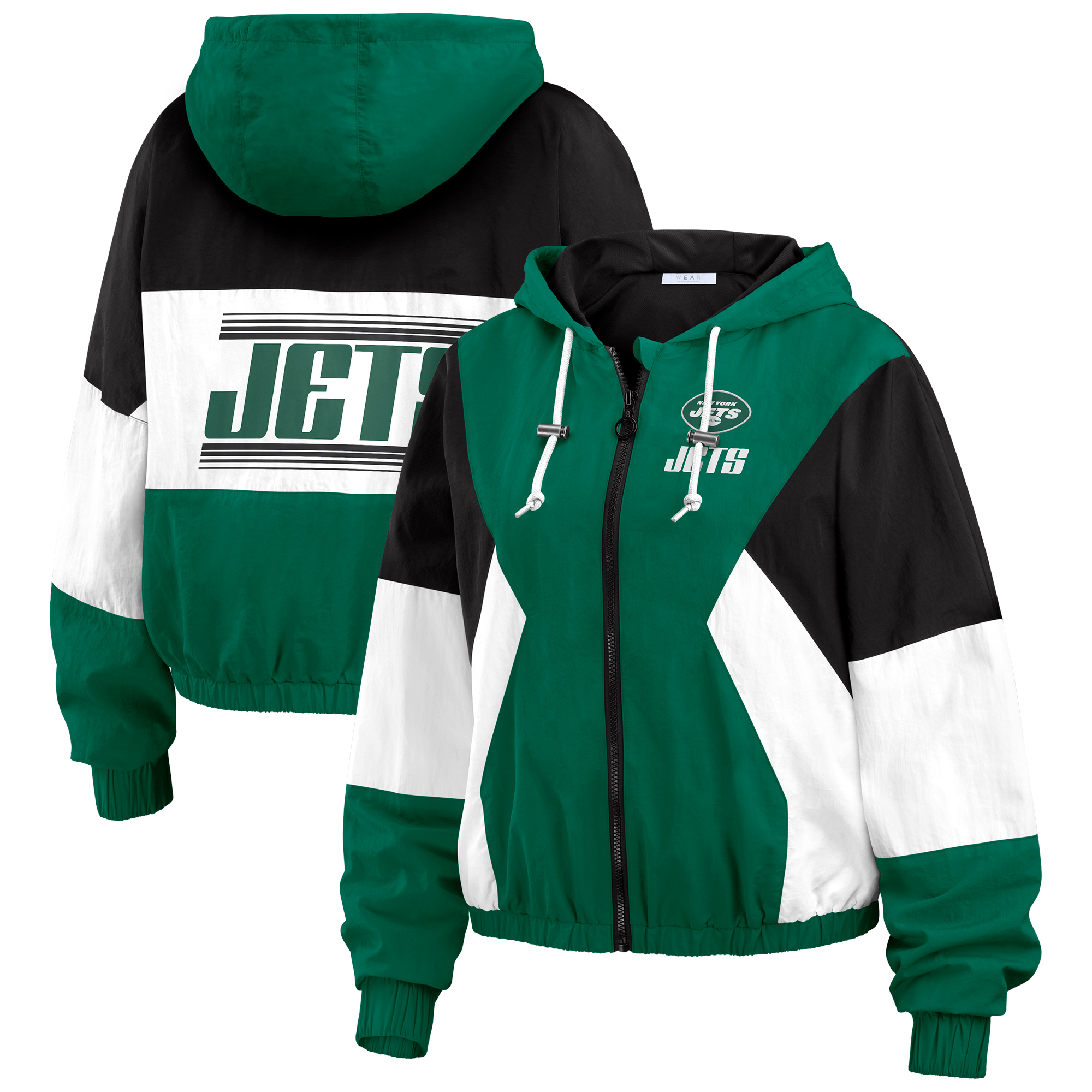 Women's WEAR by Erin Andrews Green/Black New York Jets Plus Size Color Block Full-Zip Windbreaker Jacket