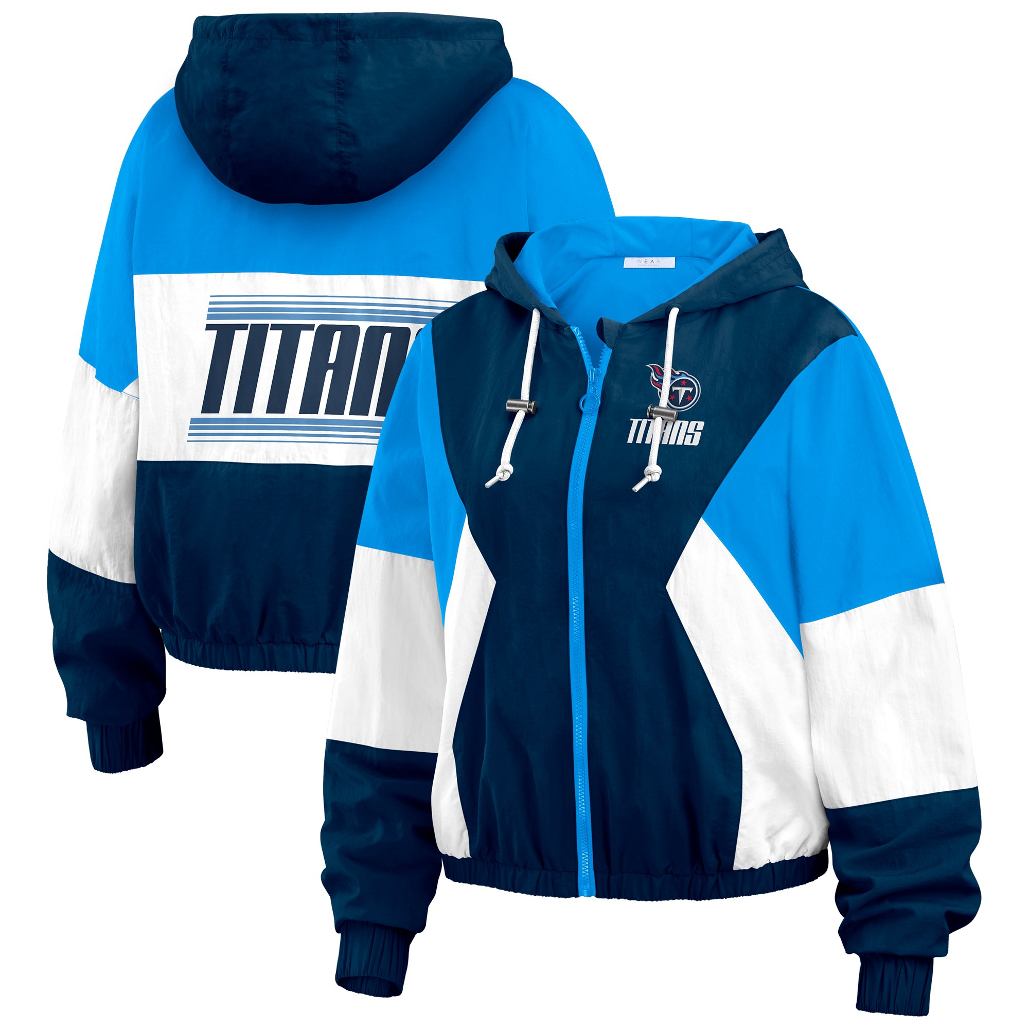 Women's WEAR by Erin Andrews Navy/Light Blue Houston Oilers Plus Size Color Block Full-Zip Windbreaker Jacket