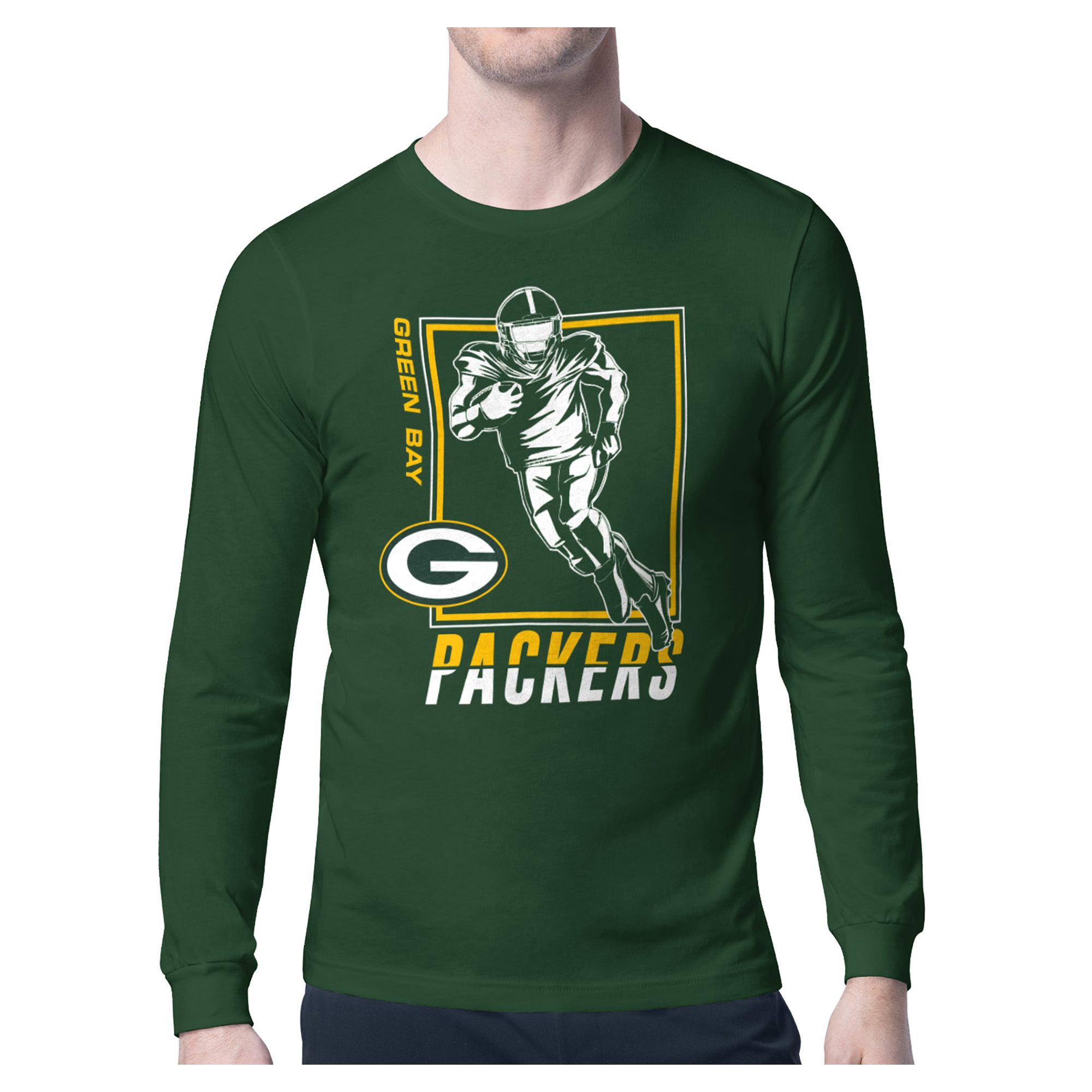 Men's Starter Olive Green Bay Packers Player Grid Graphic Long Sleeve T-Shirt