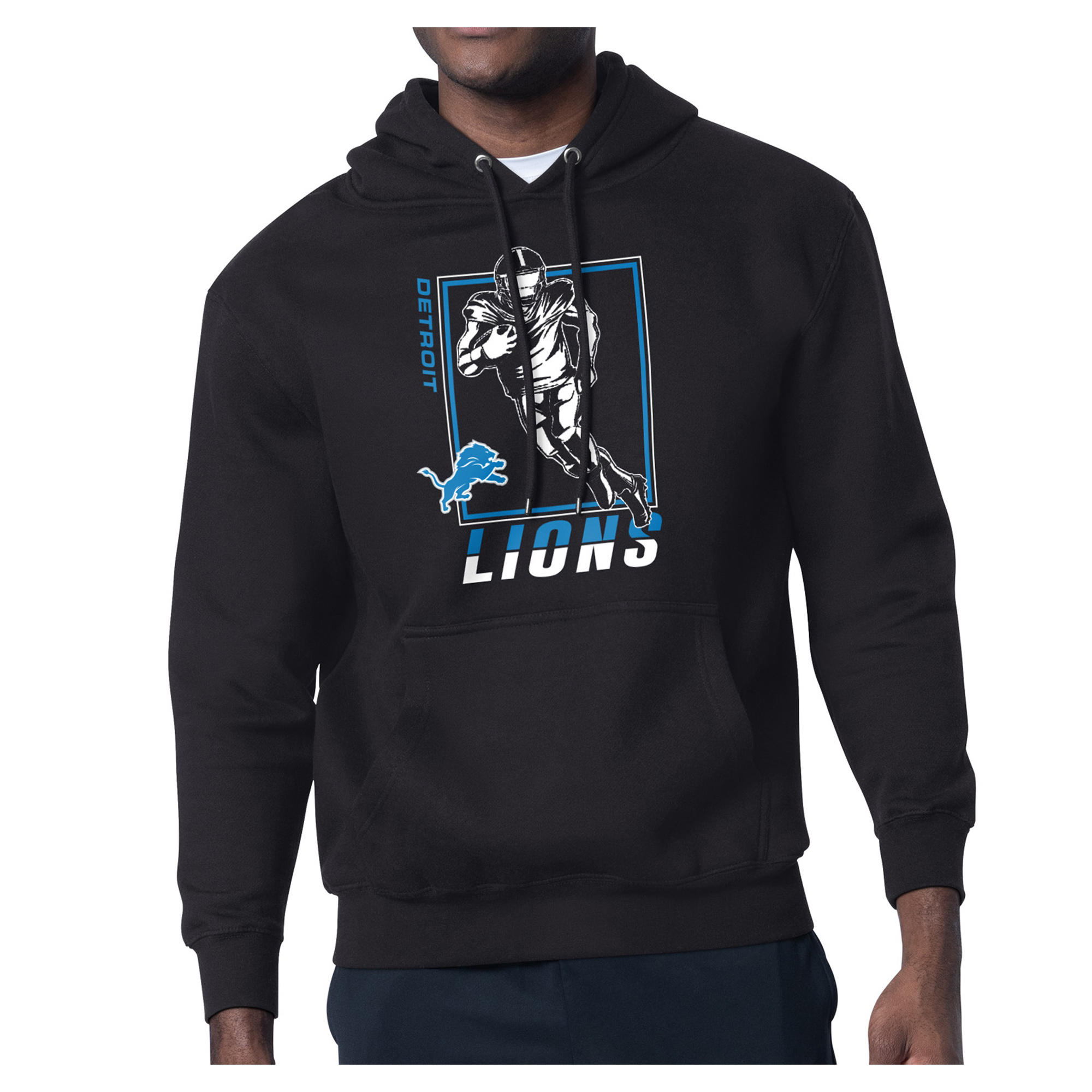 Men's Starter Black Detroit Lions Player Grid Pullover Hoodie