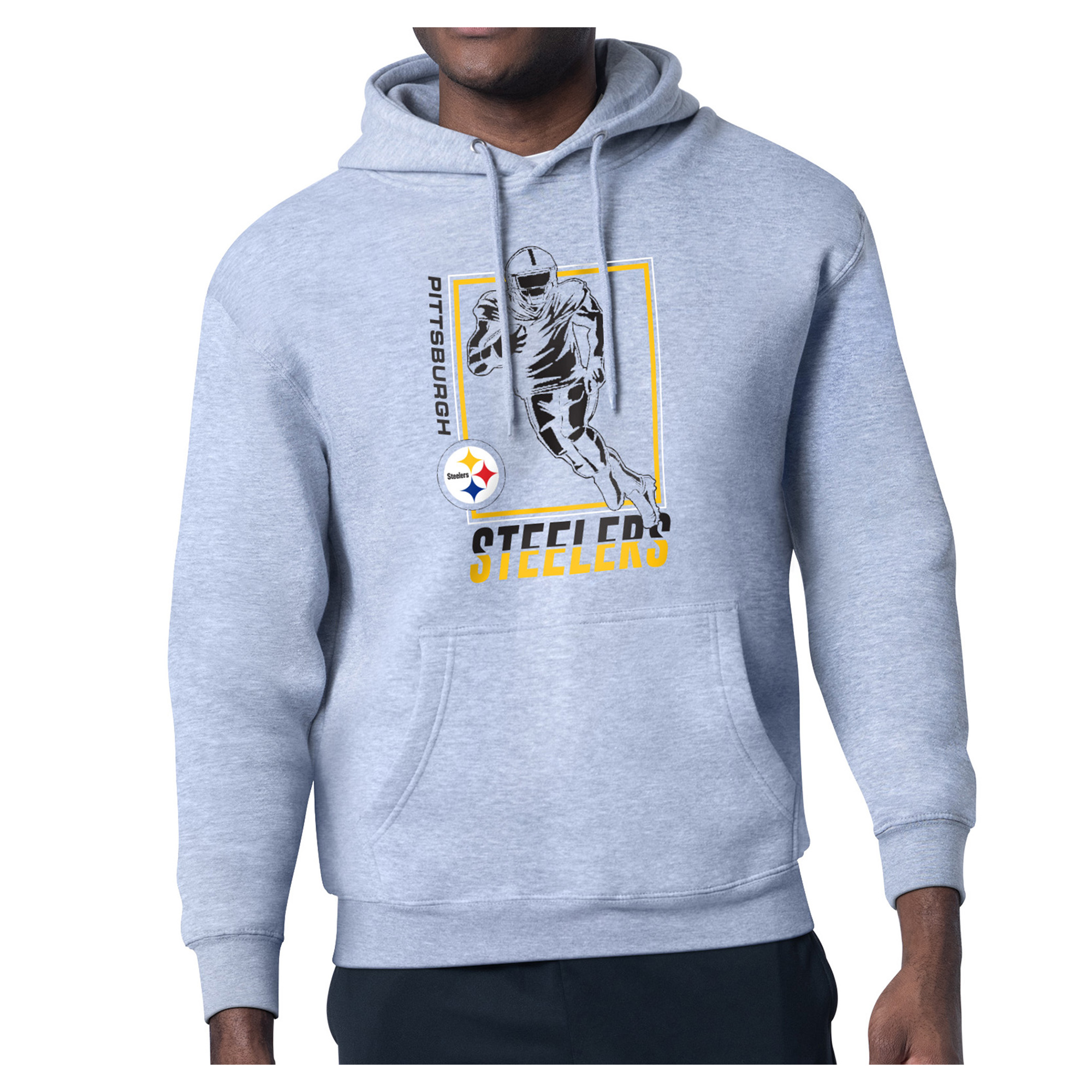 Men's Starter Heather Gray Pittsburgh Steelers Player Grid Pullover Hoodie