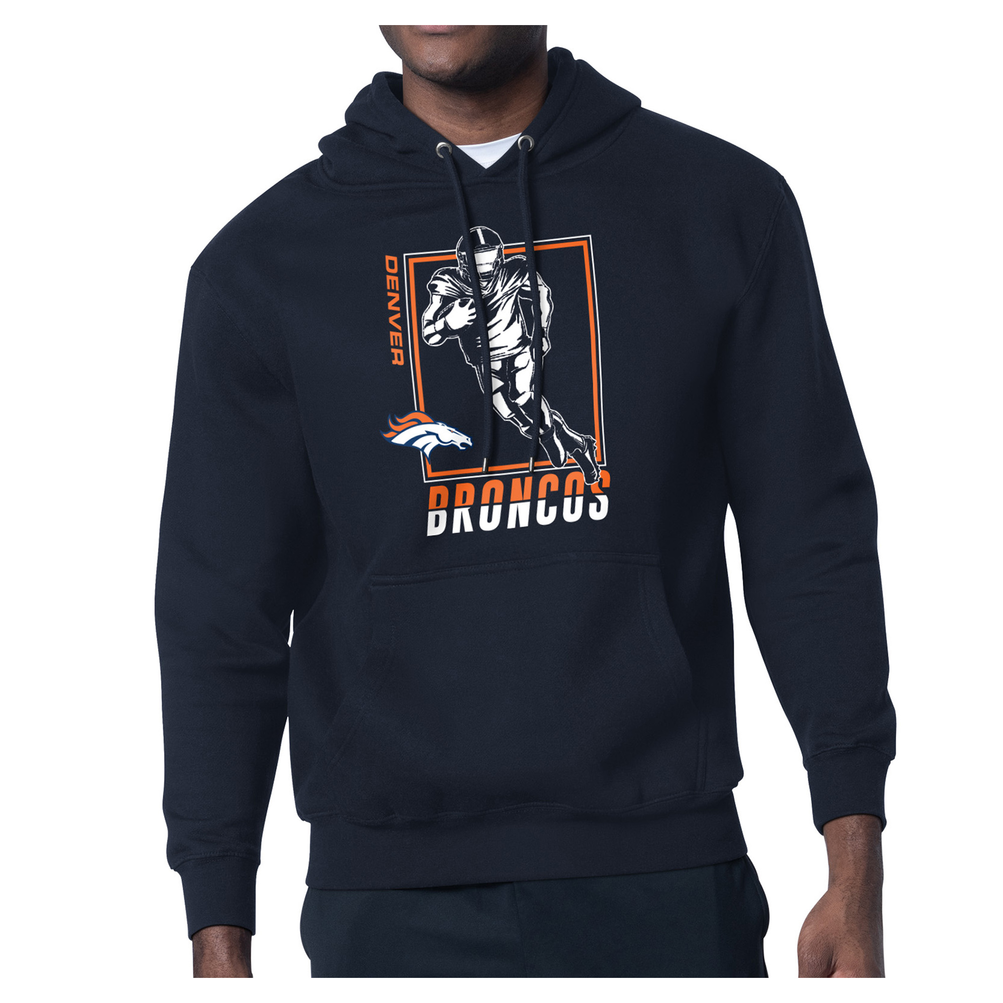 Men's Starter Navy Denver Broncos Player Grid Pullover Hoodie
