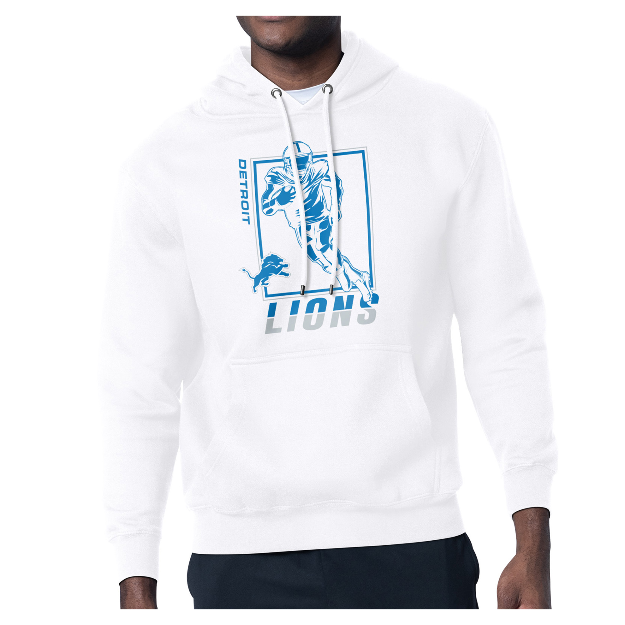 Men's Starter White Detroit Lions Player Grid Pullover Hoodie