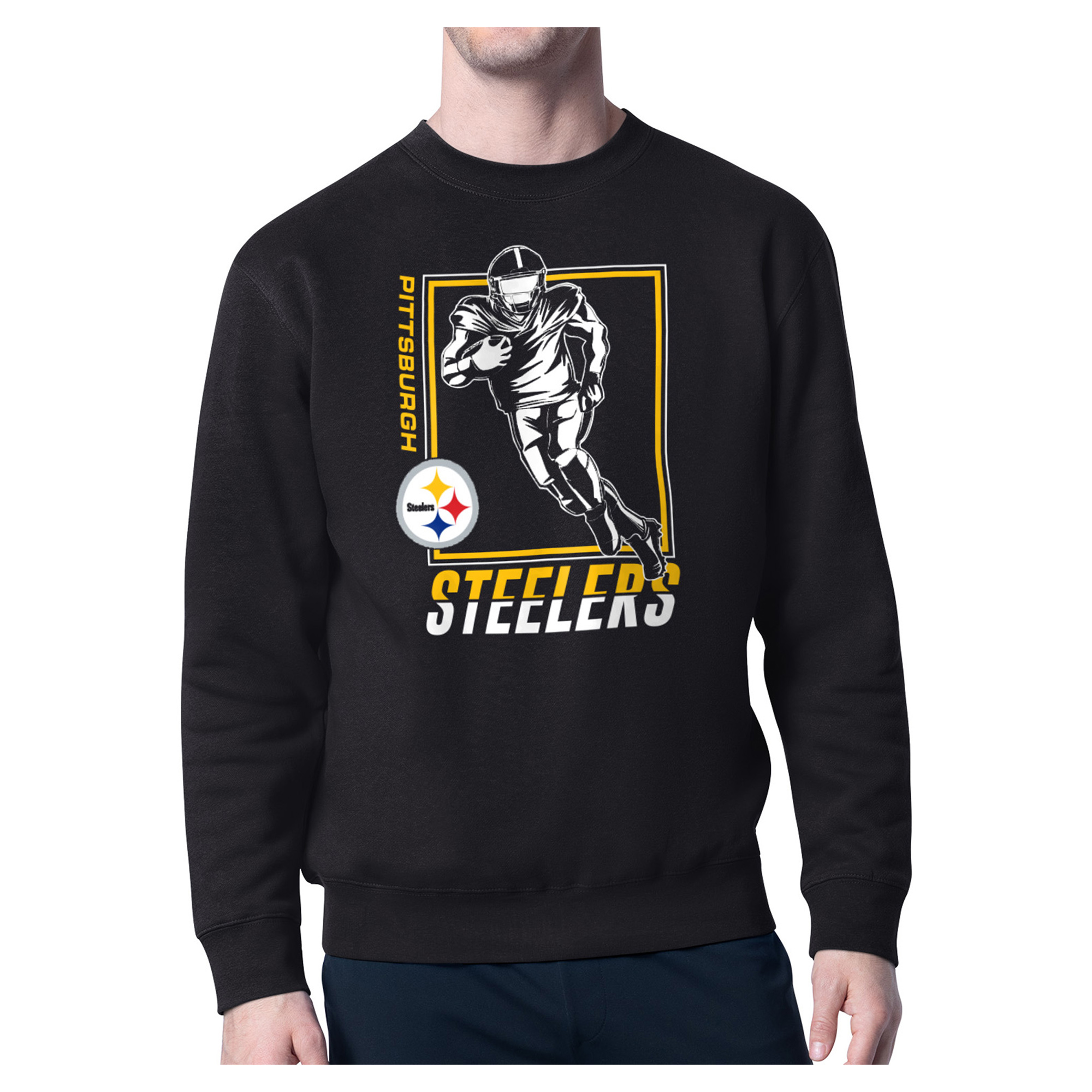 Men's Starter Black Pittsburgh Steelers Player Grid Pullover Sweatshirt