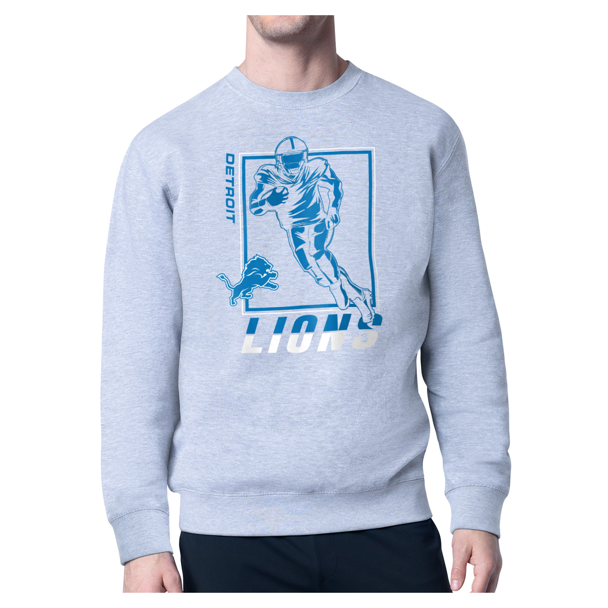 Men's Starter Heather Gray Detroit Lions Player Grid Pullover Sweatshirt