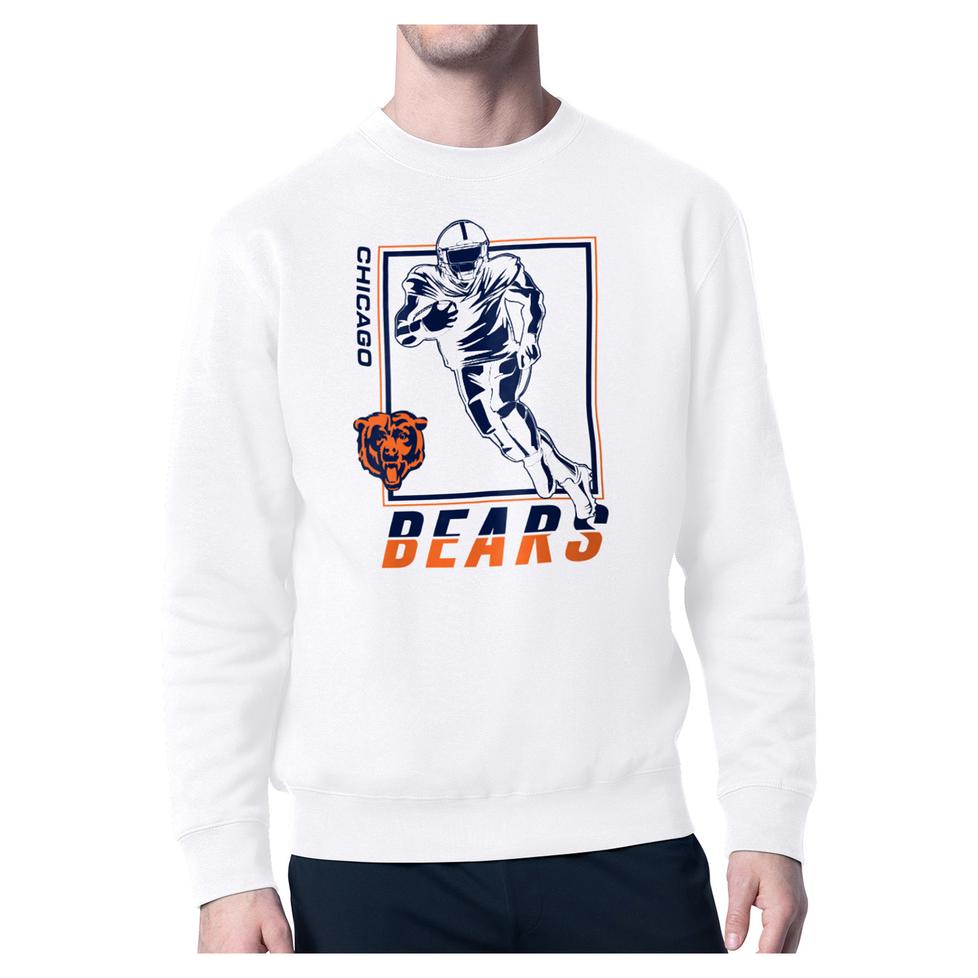Men's Starter White Chicago Bears Player Grid Pullover Sweatshirt