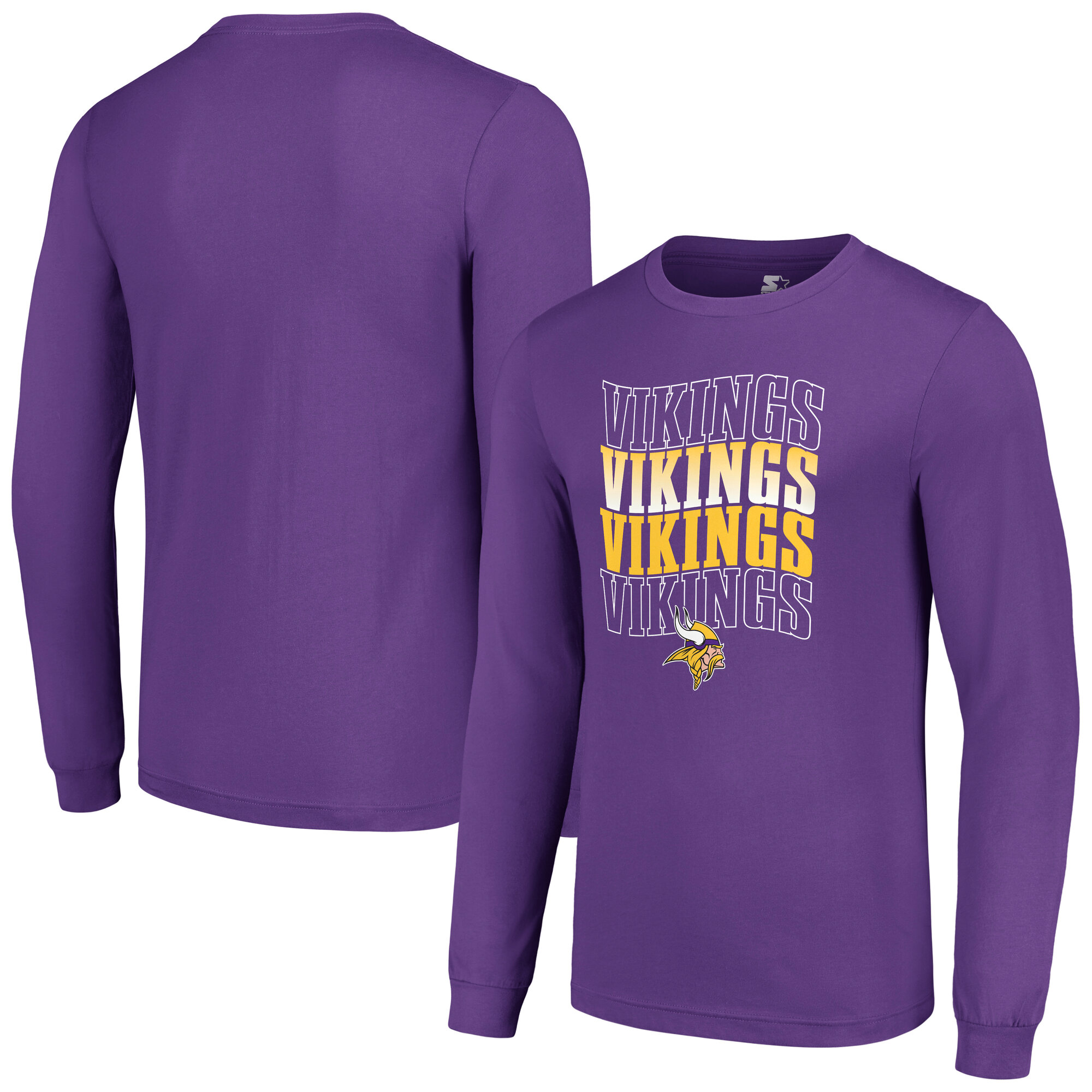 Men's Starter Purple Minnesota Vikings Team Name Graphic Long Sleeve T-Shirt