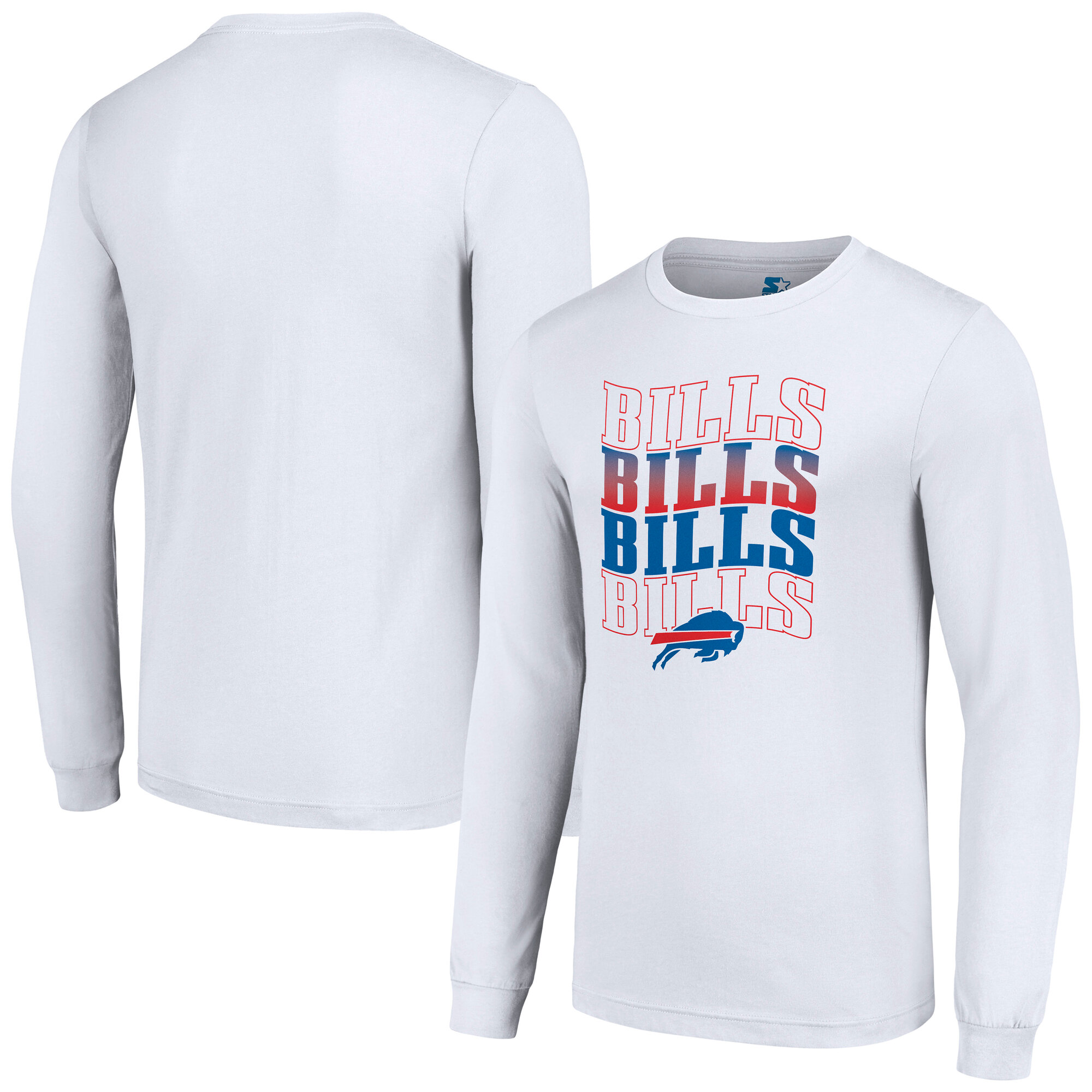 Men's Starter White Buffalo Bills Team Name Graphic Long Sleeve T-Shirt