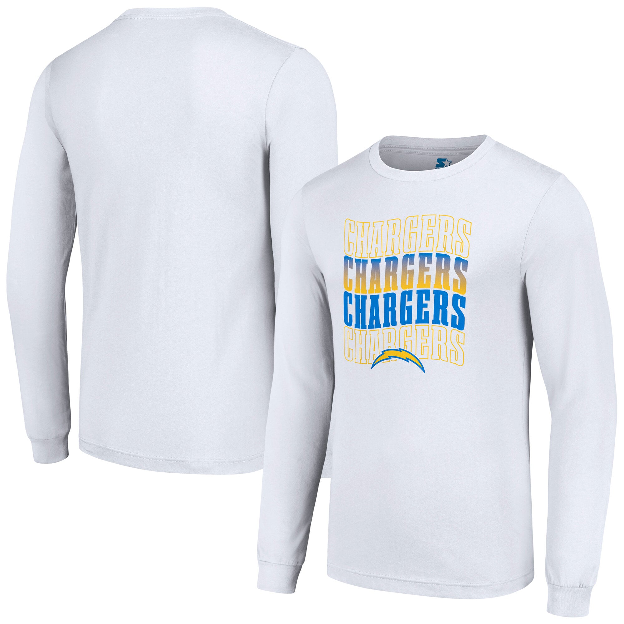 Men's Starter White Los Angeles Chargers Team Name Graphic Long Sleeve T-Shirt