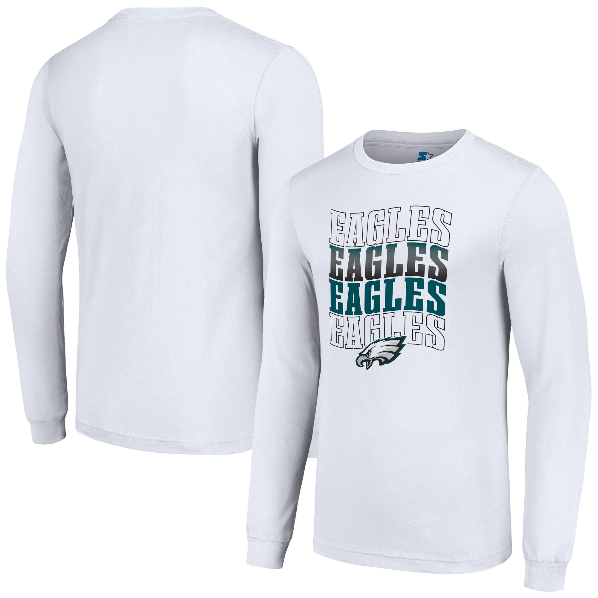 Men's Starter White Philadelphia Eagles Team Name Graphic Long Sleeve T-Shirt