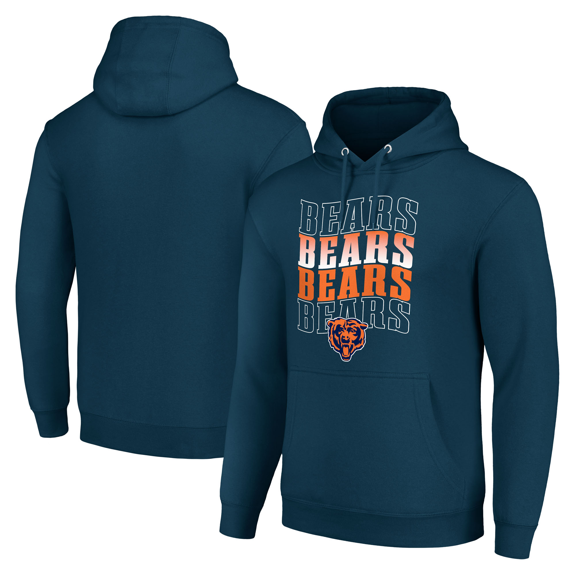 Men's Starter Navy Chicago Bears Four Team Name Logo Fleece Pullover Hoodie
