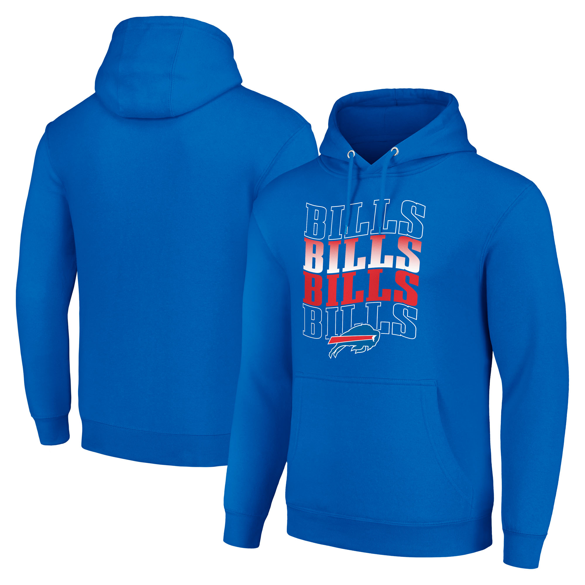 Men's Starter Royal Buffalo Bills Four Team Name Logo Fleece Pullover Hoodie