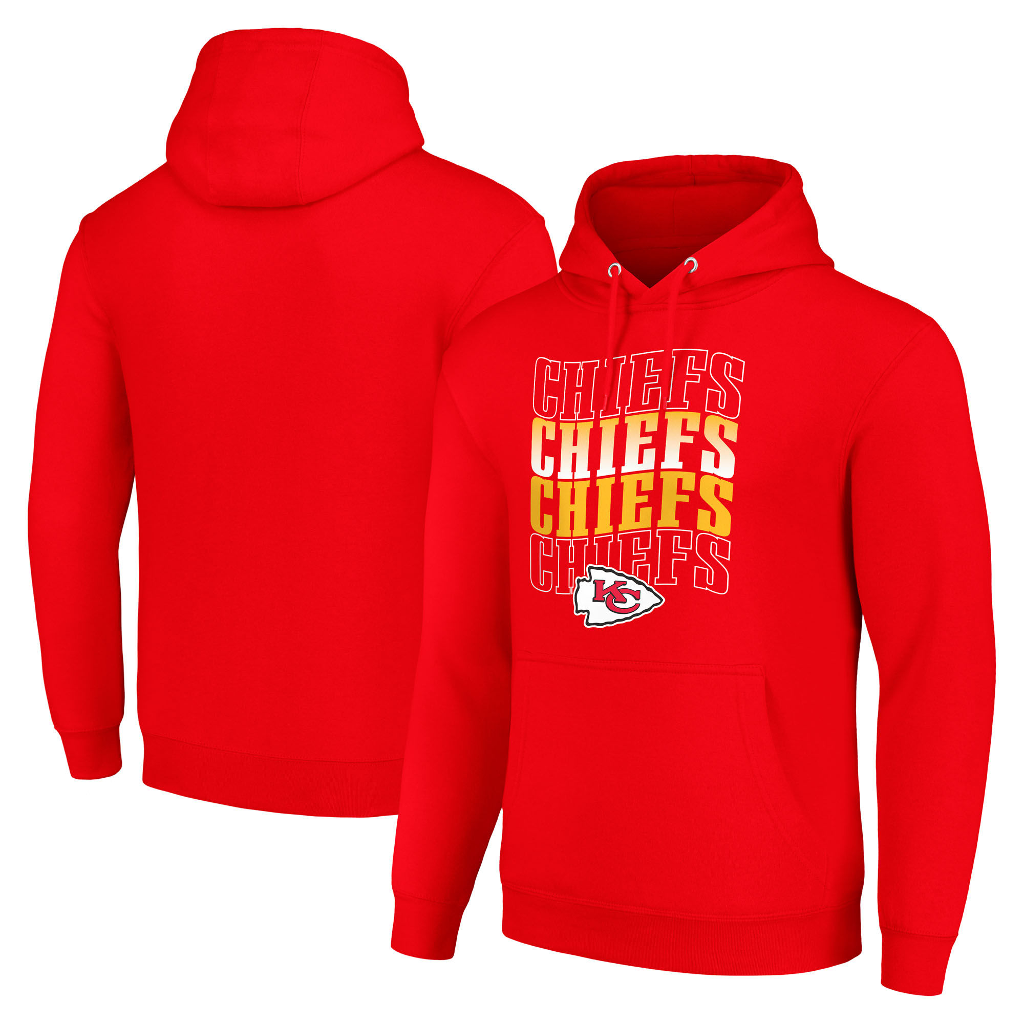 Men's Starter Red Kansas City Chiefs Four Team Name Logo Fleece Pullover Hoodie