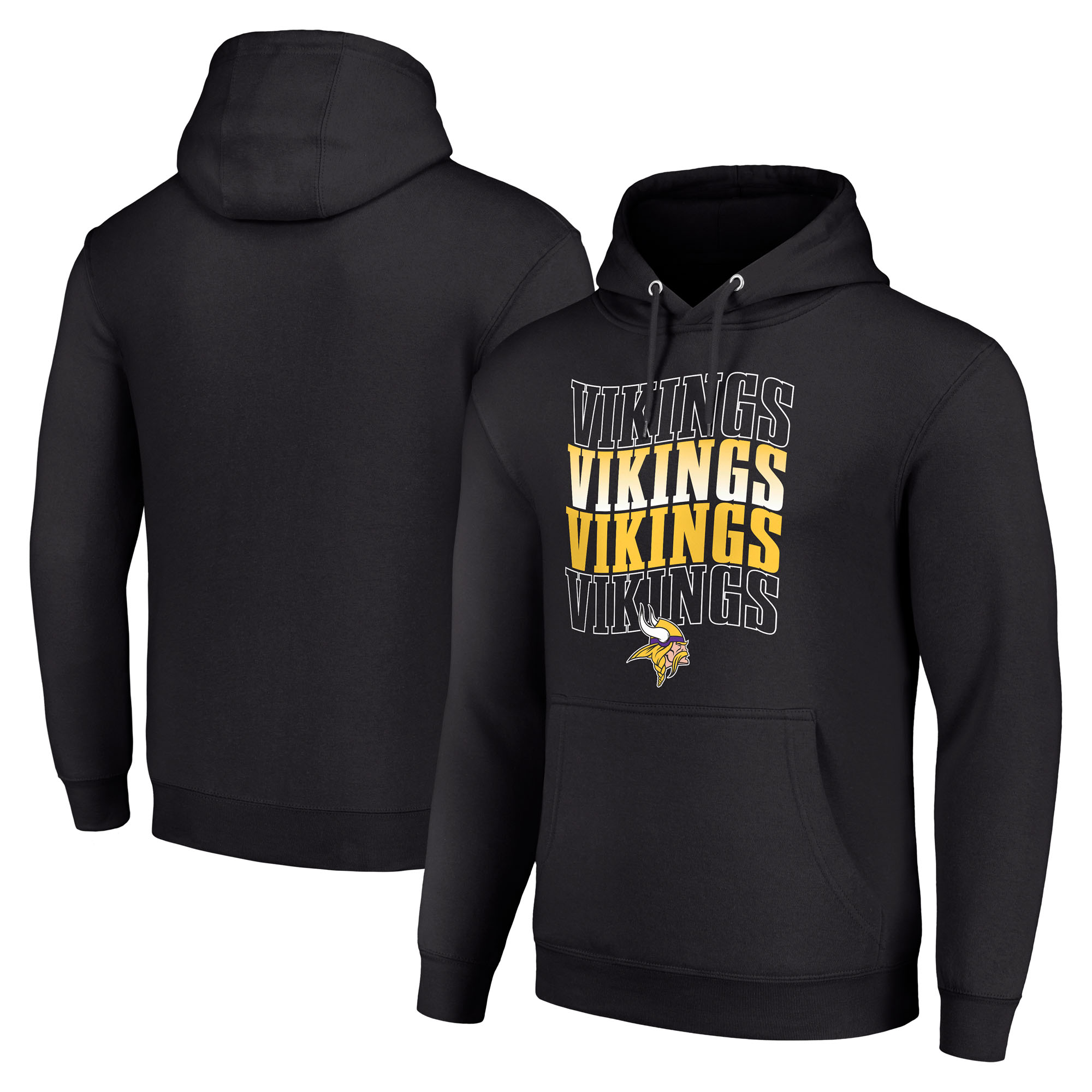 Men's Starter Black Minnesota Vikings Four Team Name Logo Fleece Pullover Hoodie