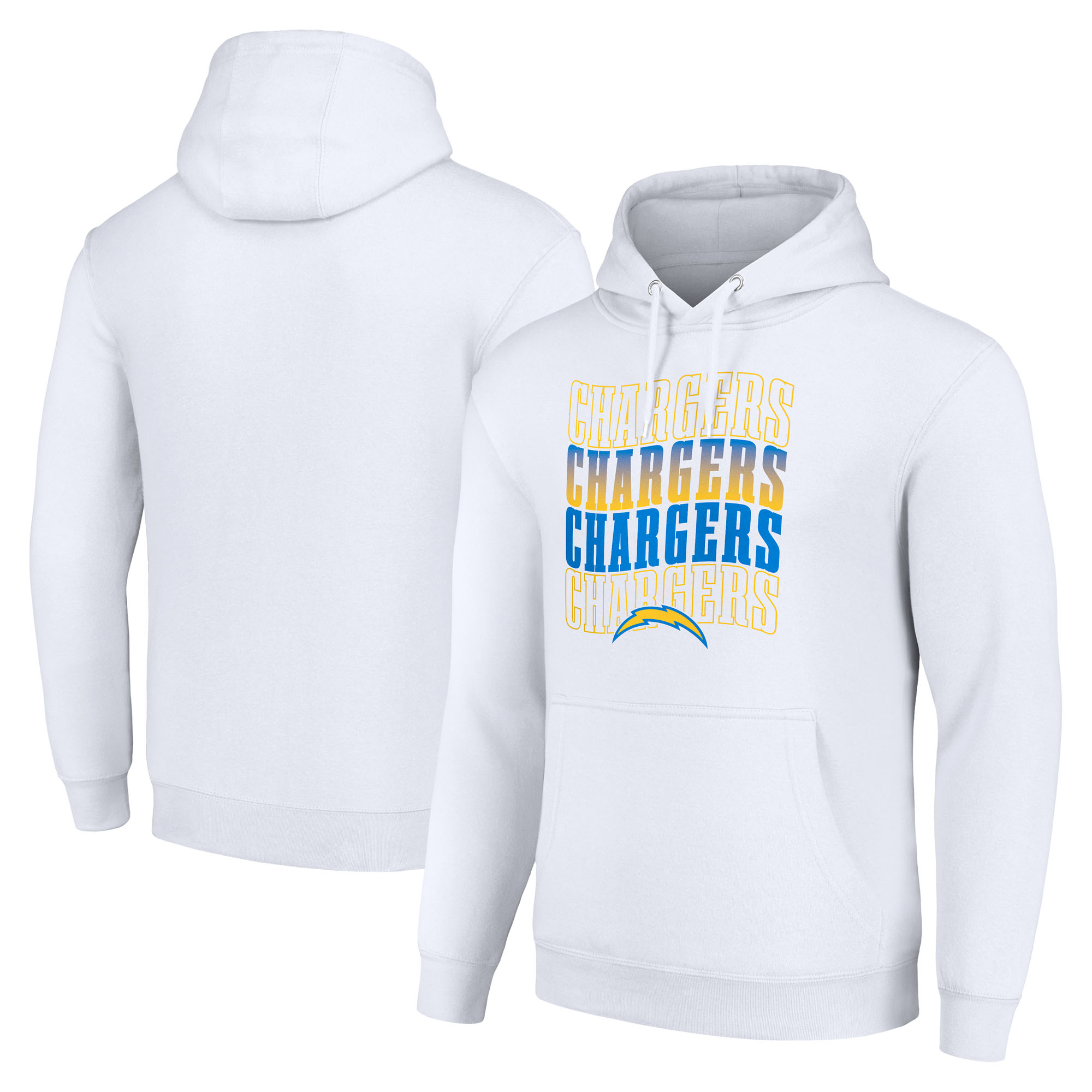 Men's Starter White Los Angeles Chargers Four Team Name Logo Fleece Pullover Hoodie