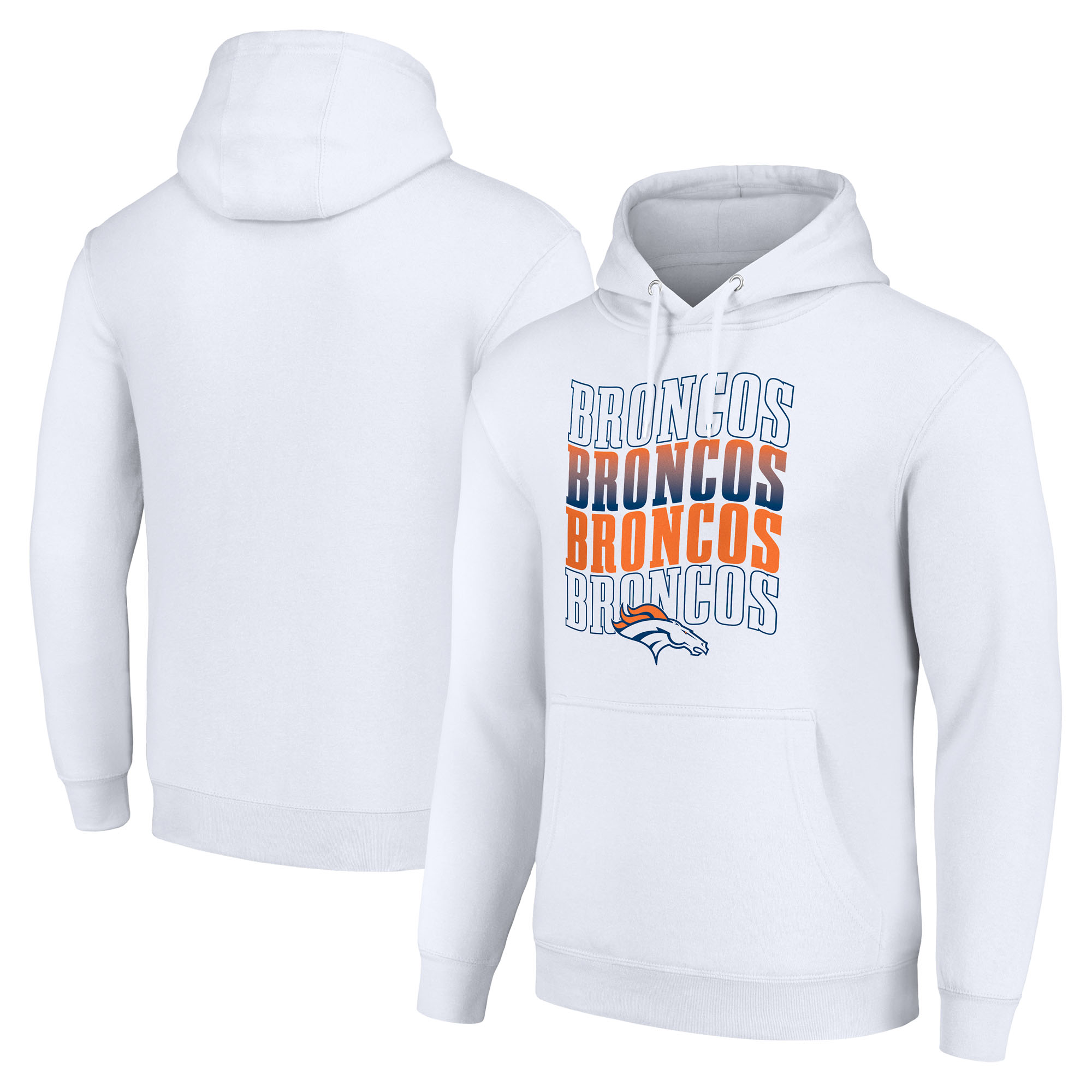 Men's Starter White Denver Broncos Four Team Name Logo Fleece Pullover Hoodie
