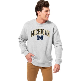 Men's League Collegiate Wear Heather Gray Michigan Wolverines Essentials 2.0 Fleece Pullover Sweatshirt