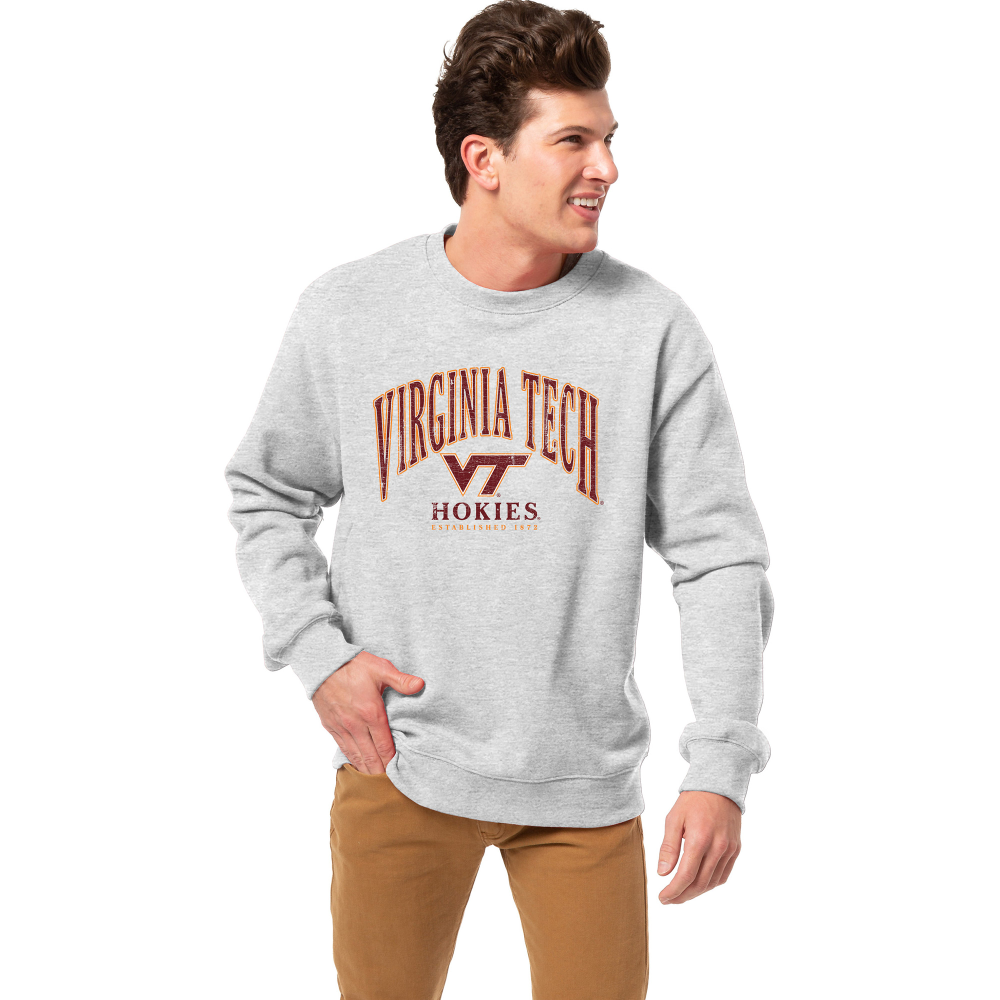 Men’s League Collegiate Wear Heather Gray Virginia Tech Hokies Essentials 2.0 Fleece Pullover Sweatshirt