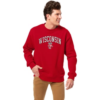 Men's League Collegiate Wear Red Wisconsin Badgers Essentials 2.0 Fleece Pullover Sweatshirt